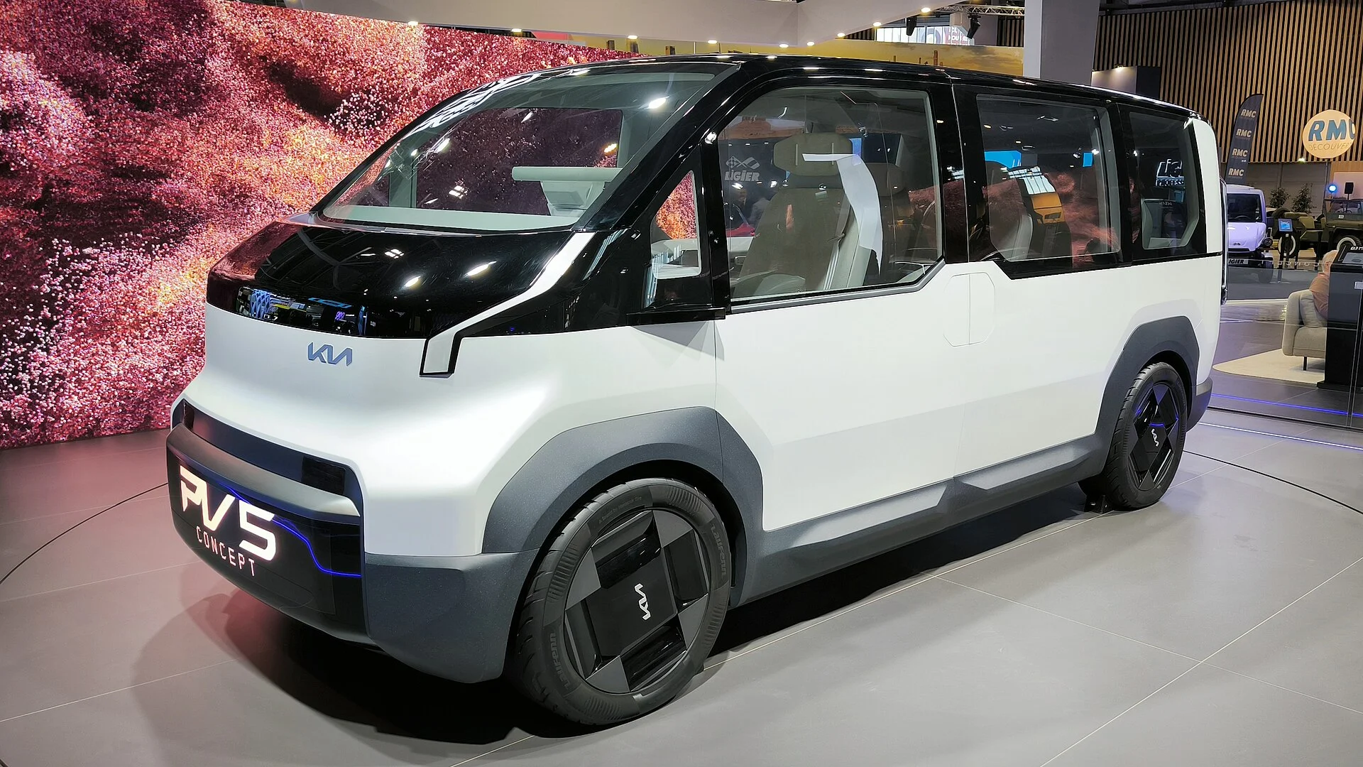 A Kia PV5 concept on show, the camper-van vision that is still a concept rather than a finished product