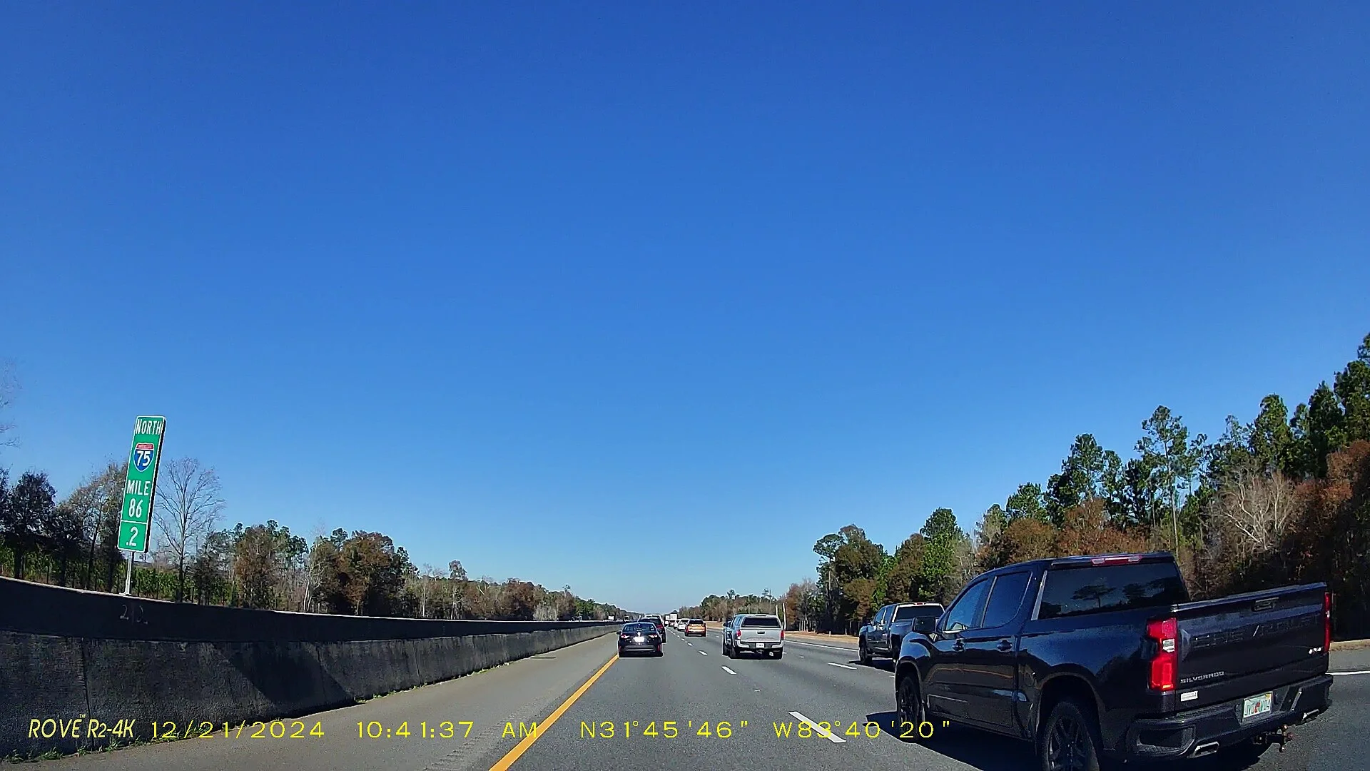 Dash-cam point-of-view of a highway, the 1080p footage a sub-$50 camera captures