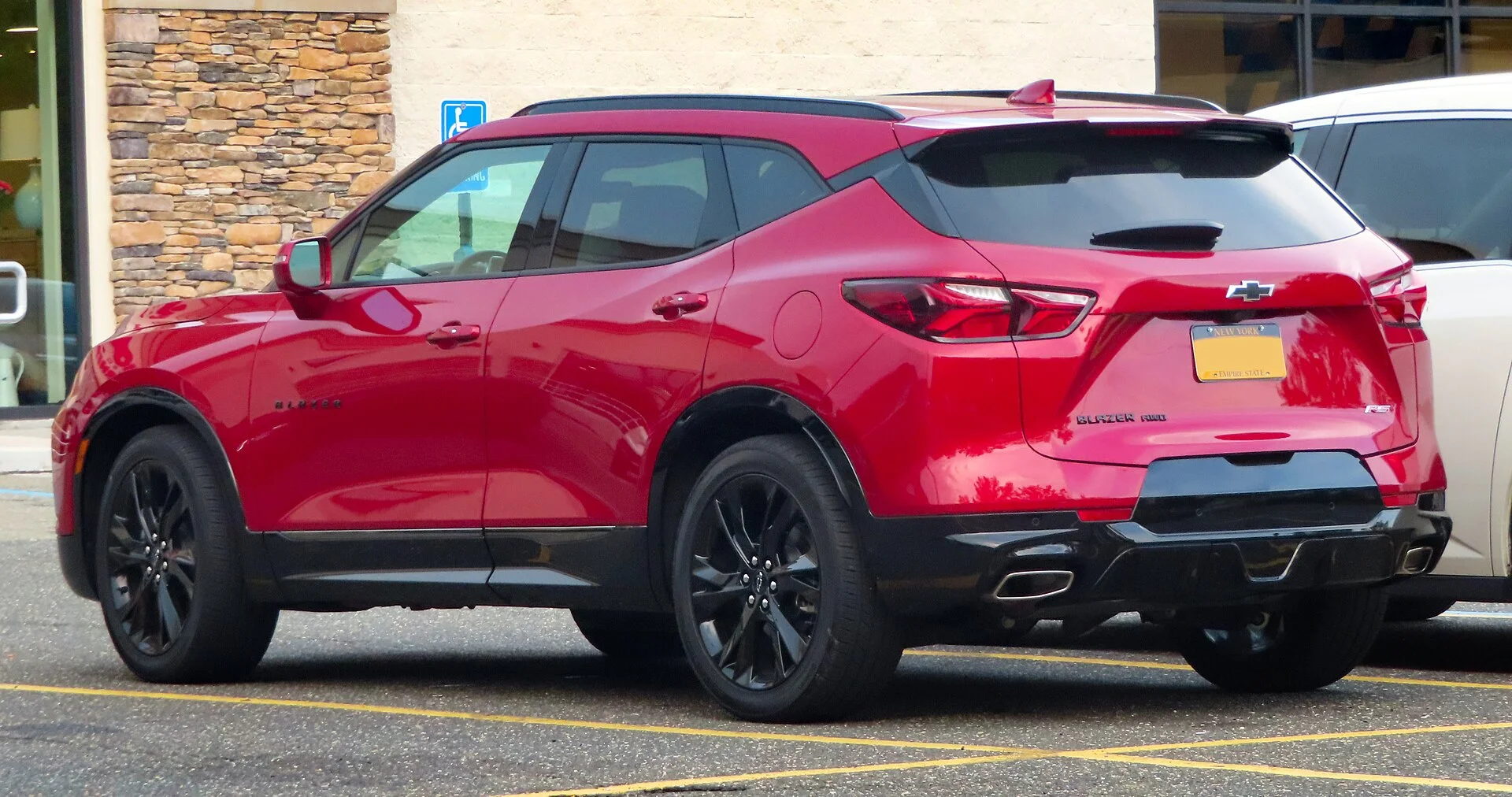 A Chevrolet Blazer (rear view), showing the liftgate and cargo opening relevant to sleeping and gear.