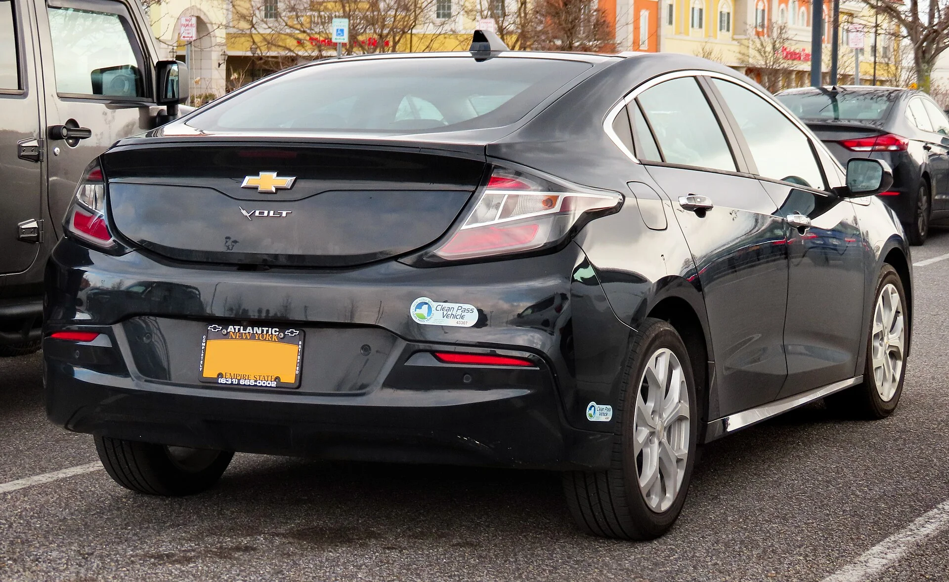 A second-generation Chevy Volt (rear view), the plug-in hatchback this car camping guide covers.