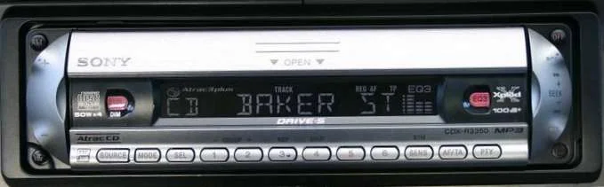 A car stereo display tuned to an FM station, the receiver you match to a clear, interference-free frequency