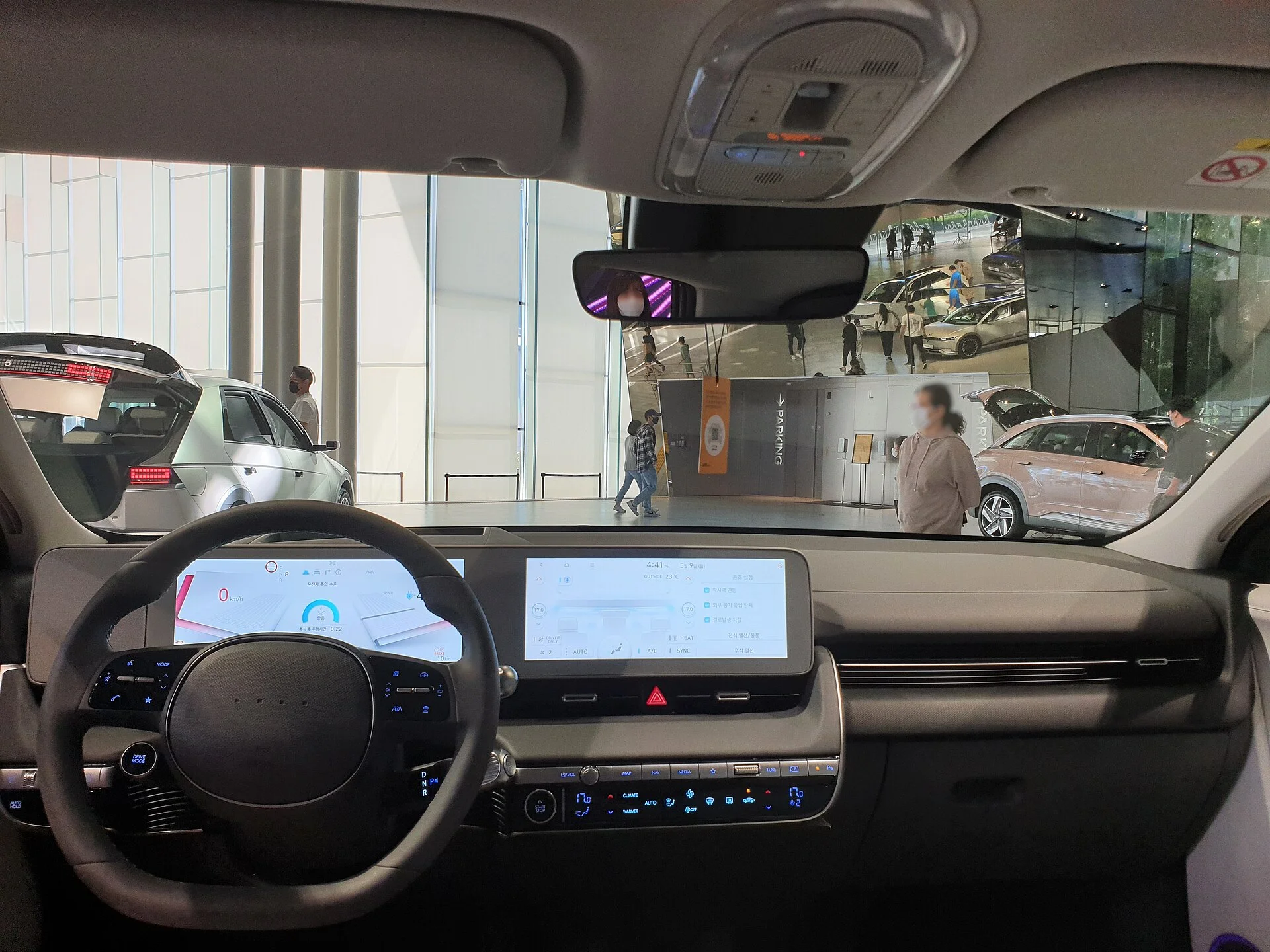 Hyundai Ioniq 5 dashboard and dual-screen cabin, where you manage the EV's power for camping