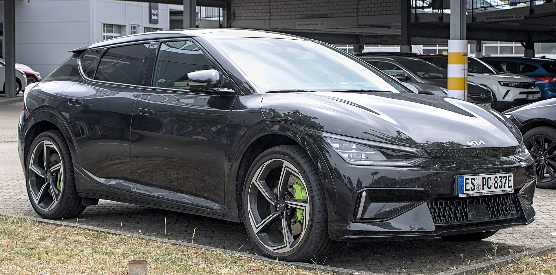 Black Kia EV6 GT front three-quarter view
