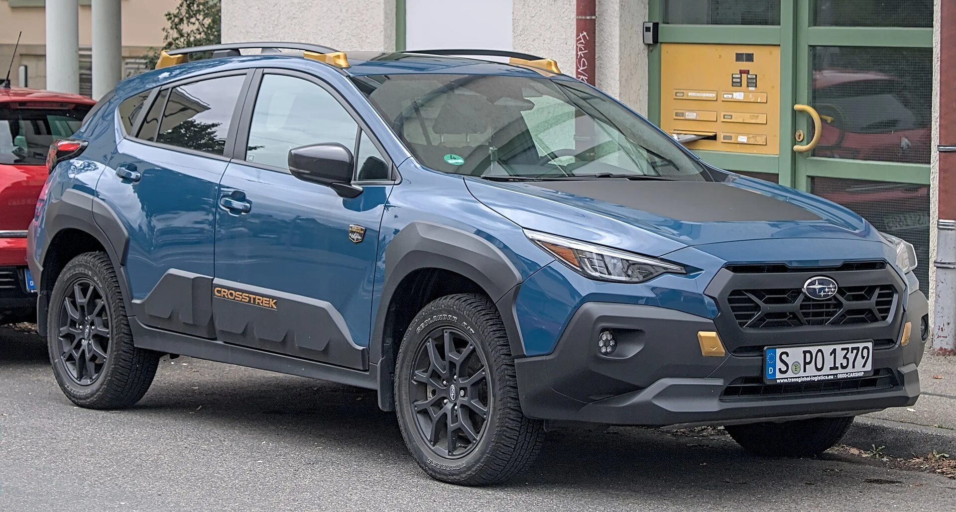 Blue Subaru Crosstrek Wilderness, current generation, front three-quarter view