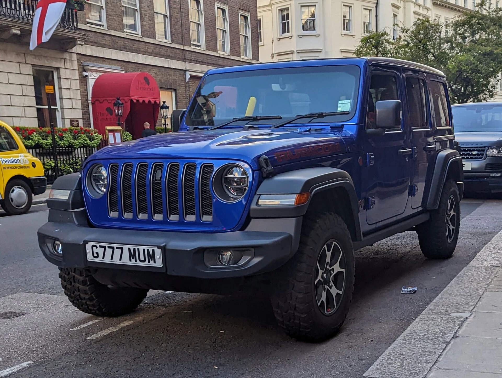 Jeep Wrangler Rubicon Unlimited — a blue 2020 Wrangler, front three-quarter view