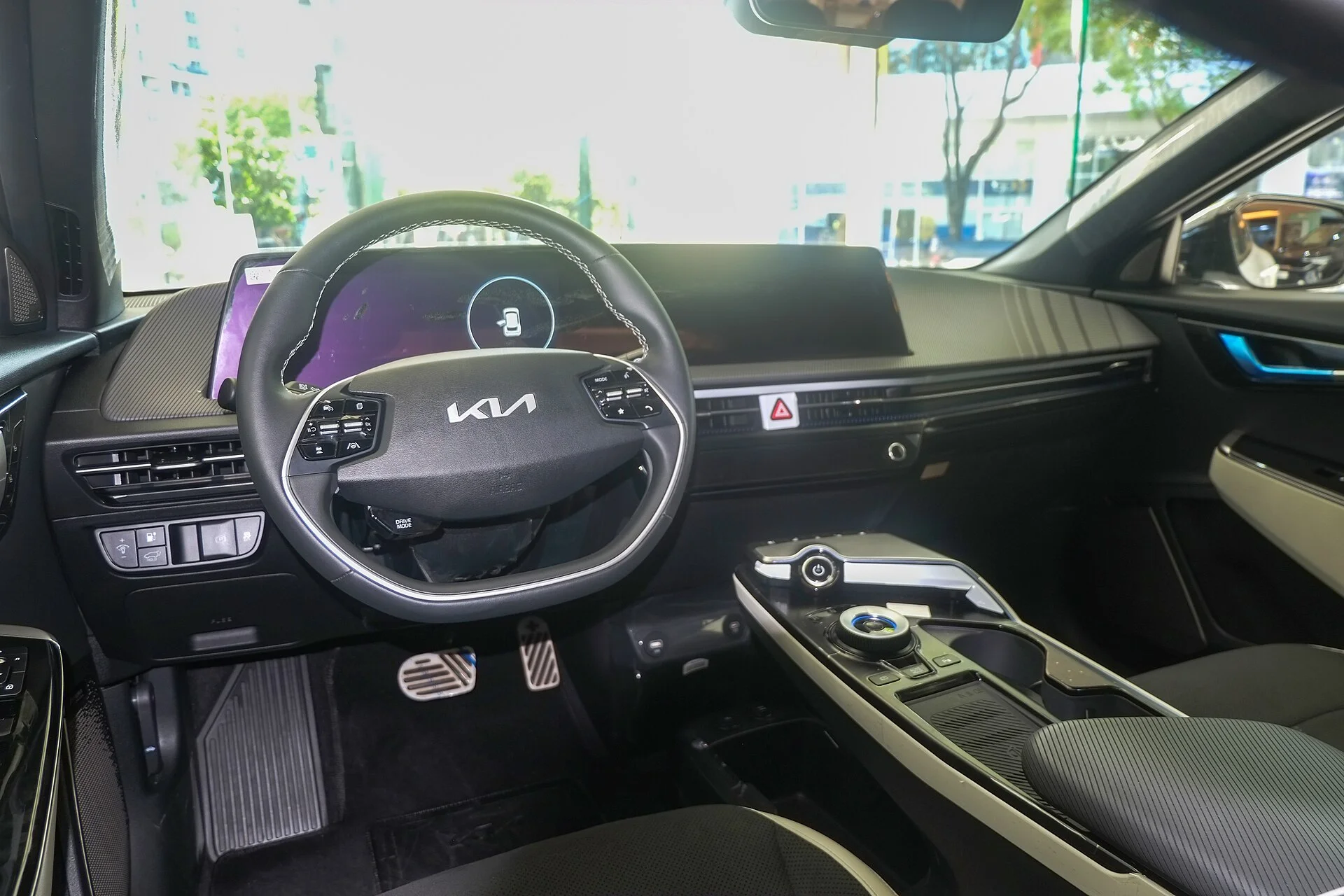 Kia EV6 dashboard and cabin, where you manage the electric SUV's power for camping