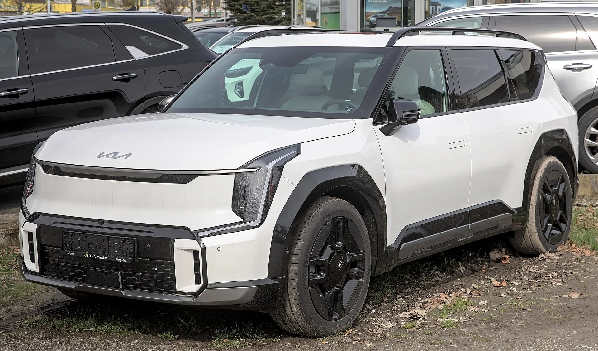 White Kia EV9 GT-Line, front side