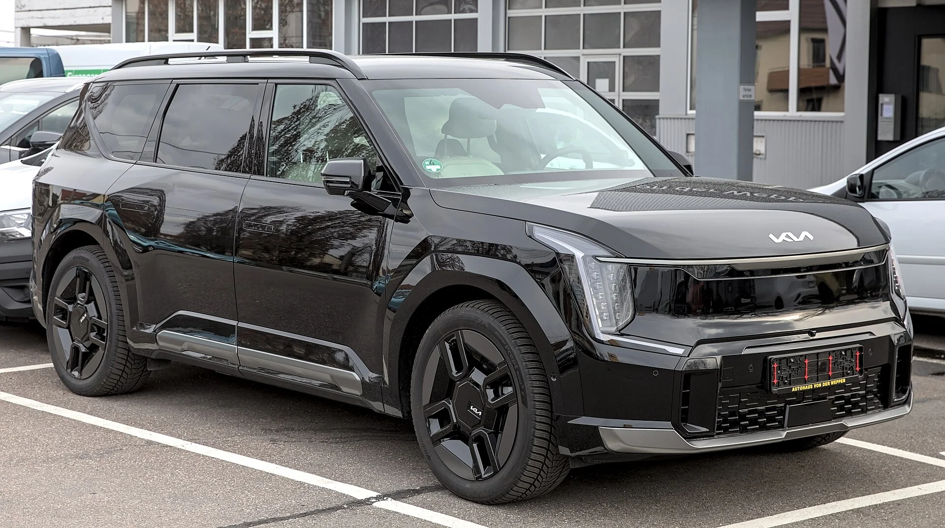 Black Kia EV9 GT-Line, front view