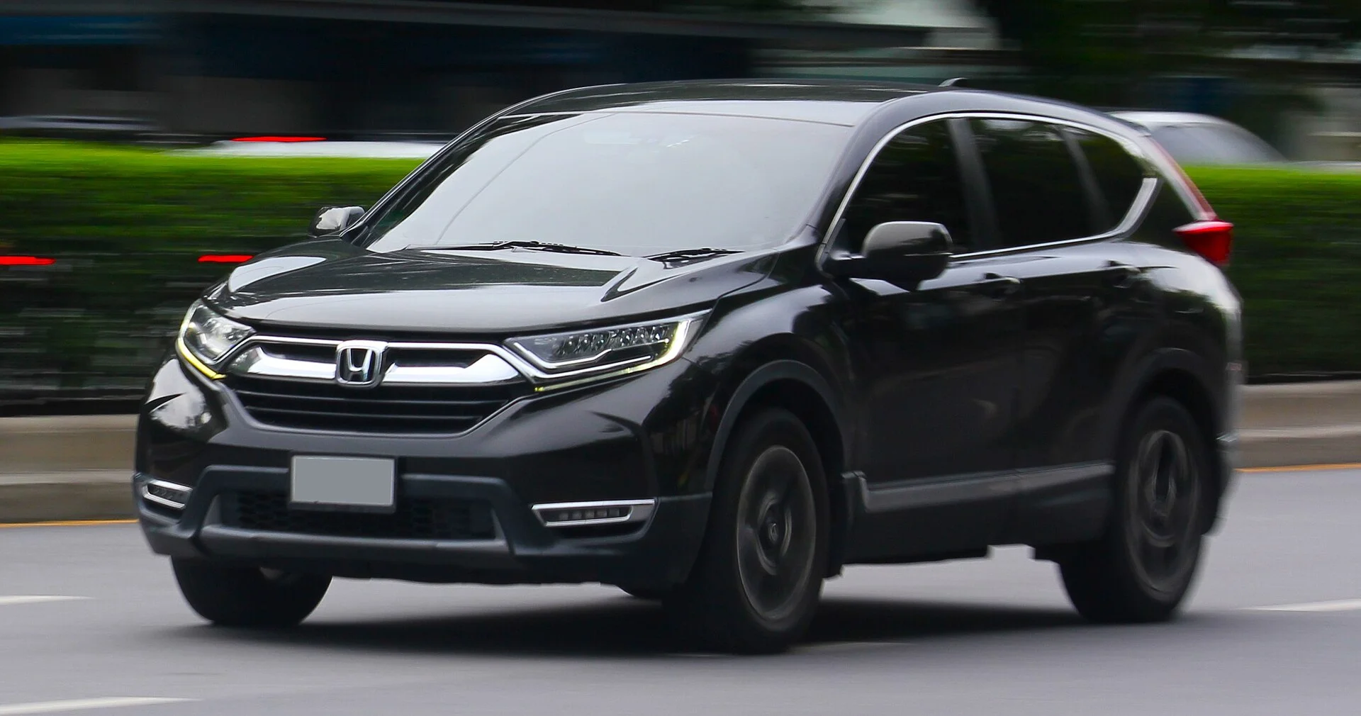 Black Honda CR-V, front three-quarter view