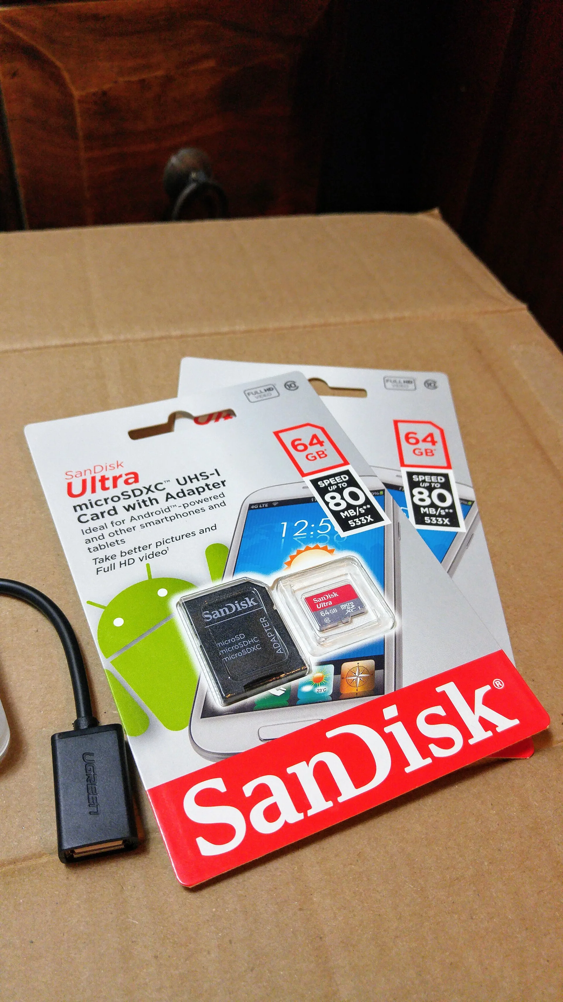 SanDisk microSD cards in retail packaging, the way these cards are sold