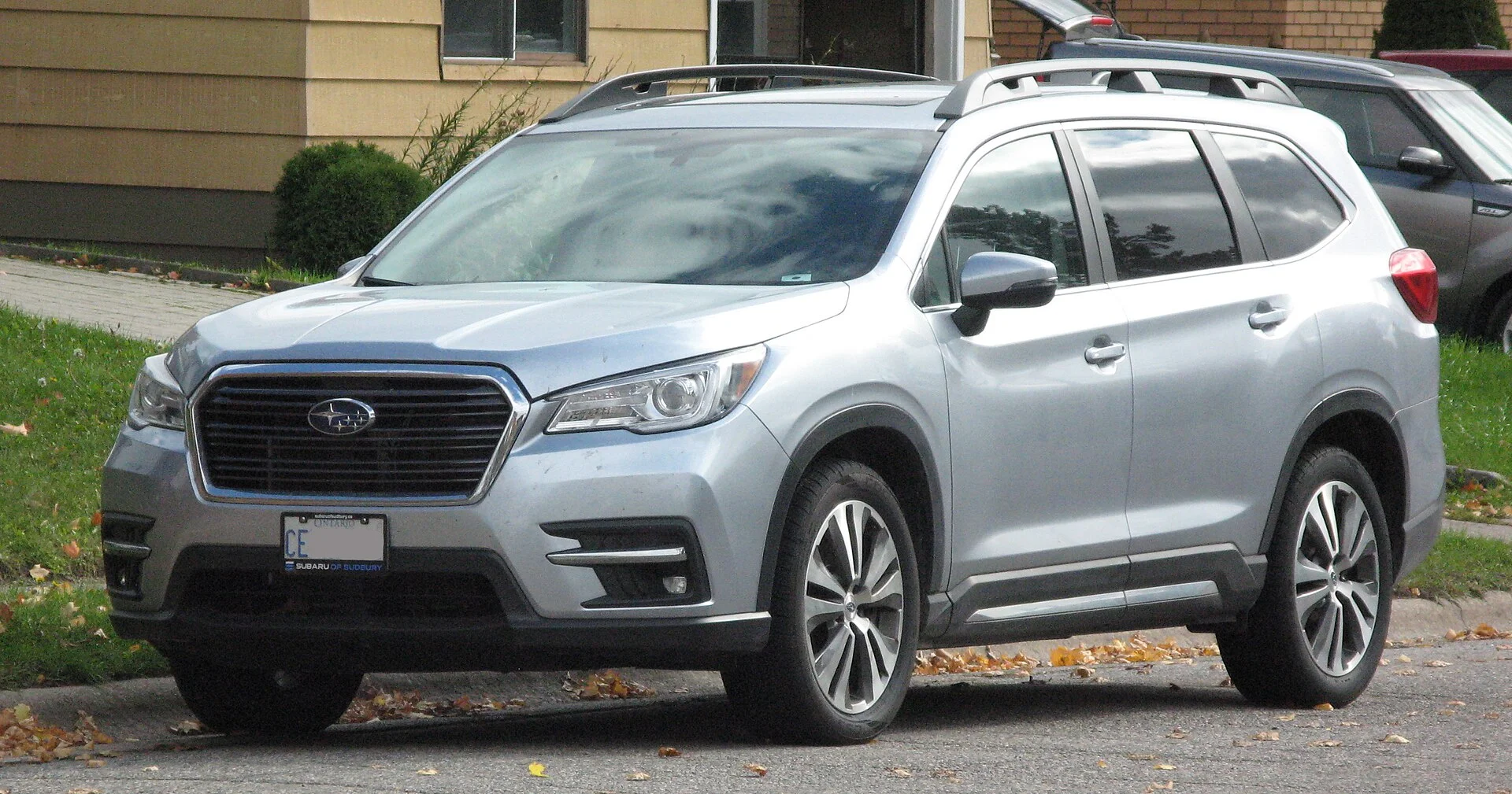 Subaru Ascent Limited — a silver 2019 Ascent, front three-quarter view with roof rails