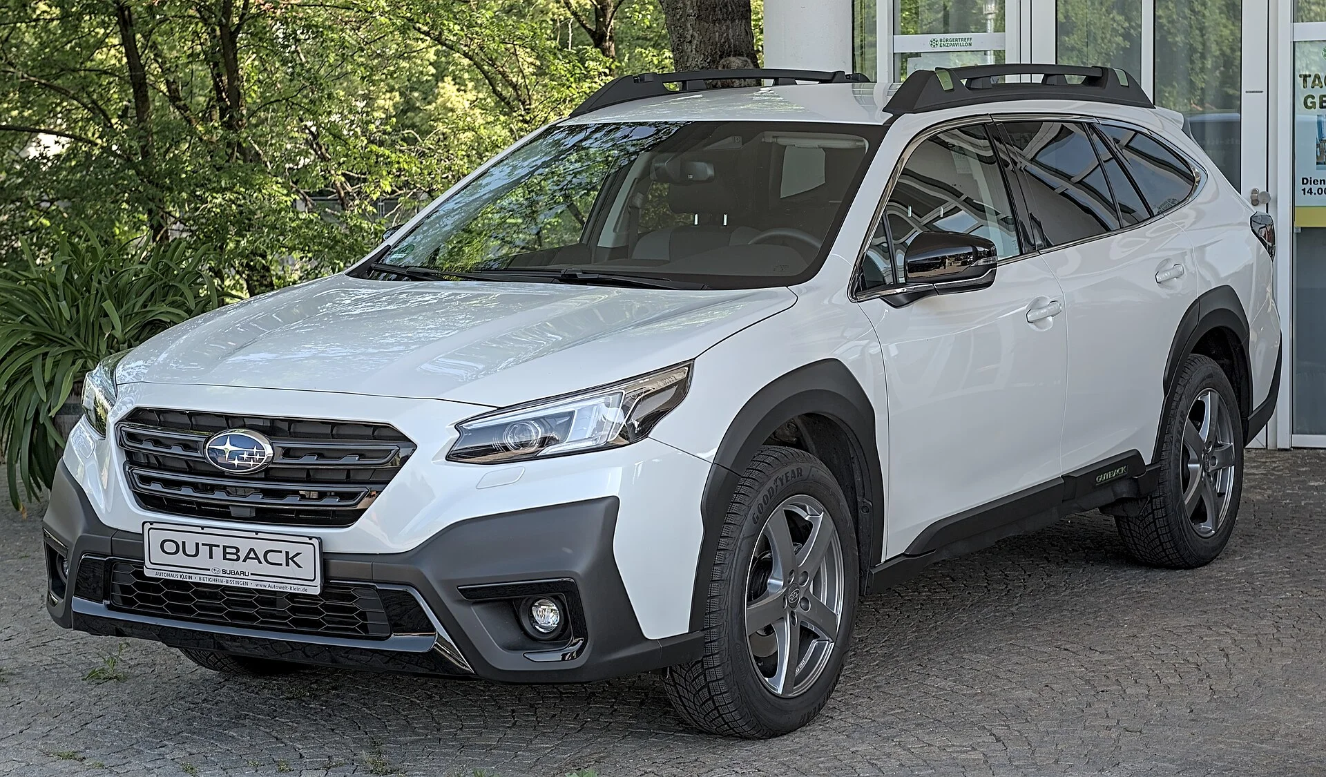 Subaru Outback front three-quarter, the wagon whose long floor makes it a car-camping favorite