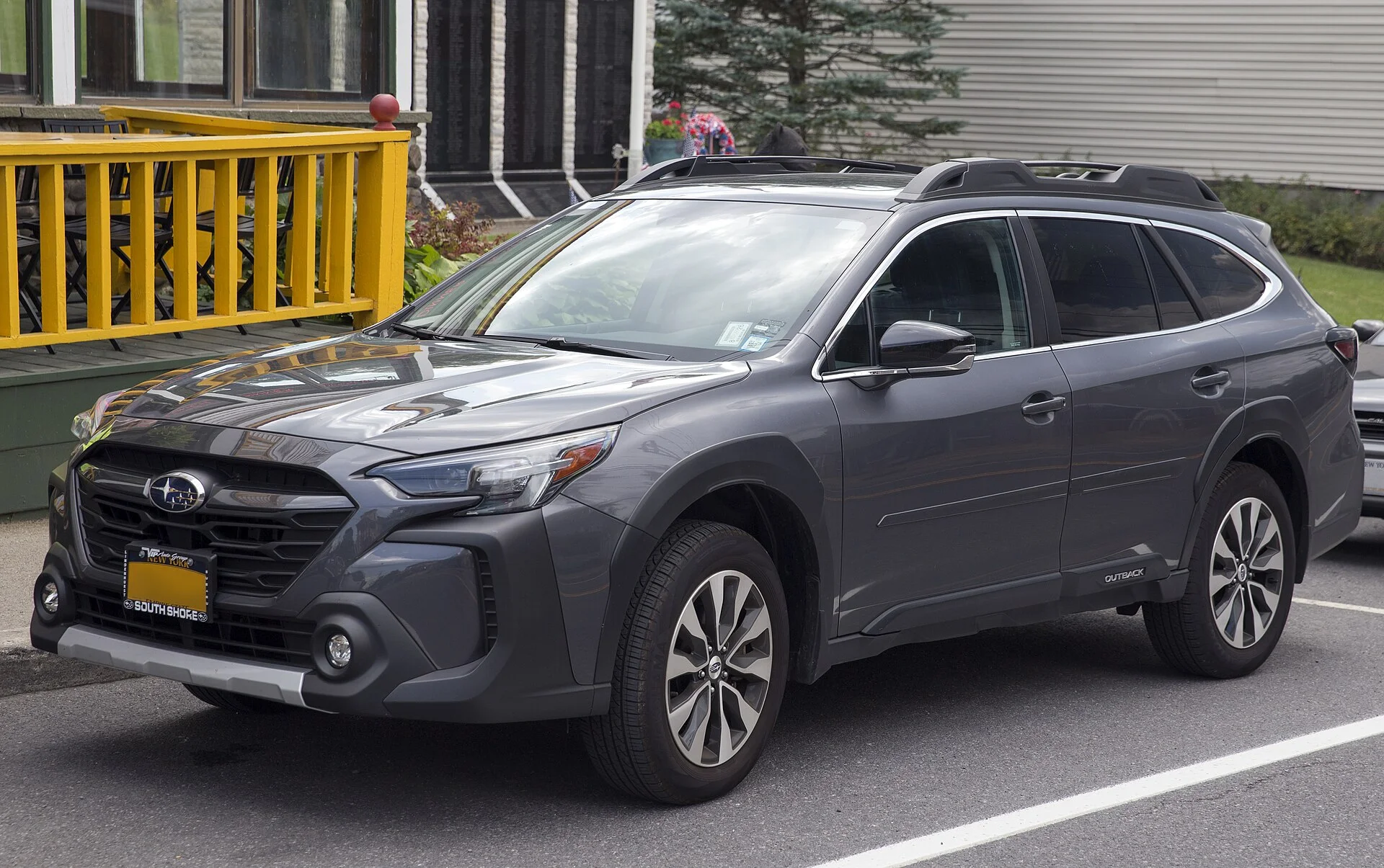 Subaru Outback Limited — a grey 2023 Outback, front three-quarter view