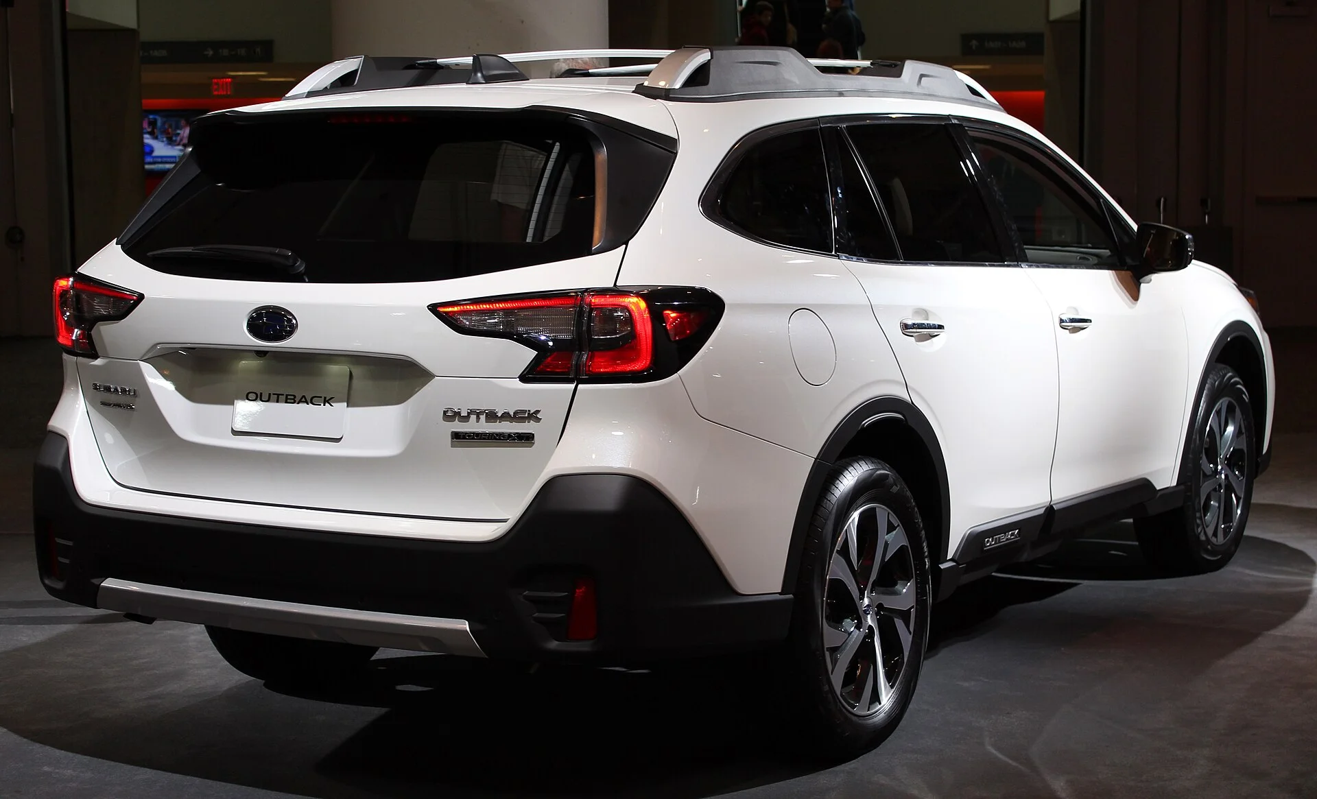 Subaru Outback Touring XT — a white 2020 Outback, rear three-quarter view