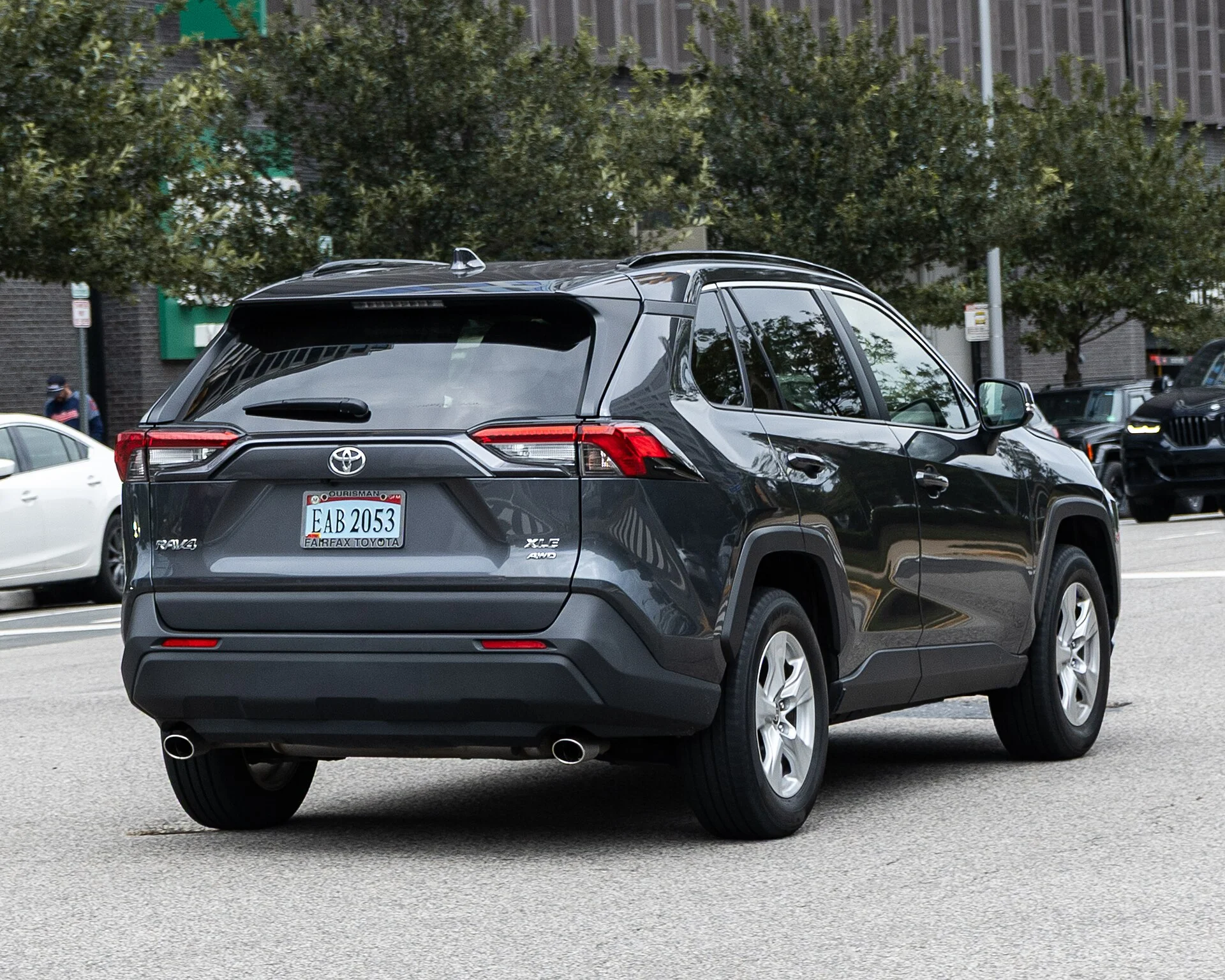 Toyota RAV4 (XA50) rear three-quarter, the liftgate and cargo end you load the sleep platform through