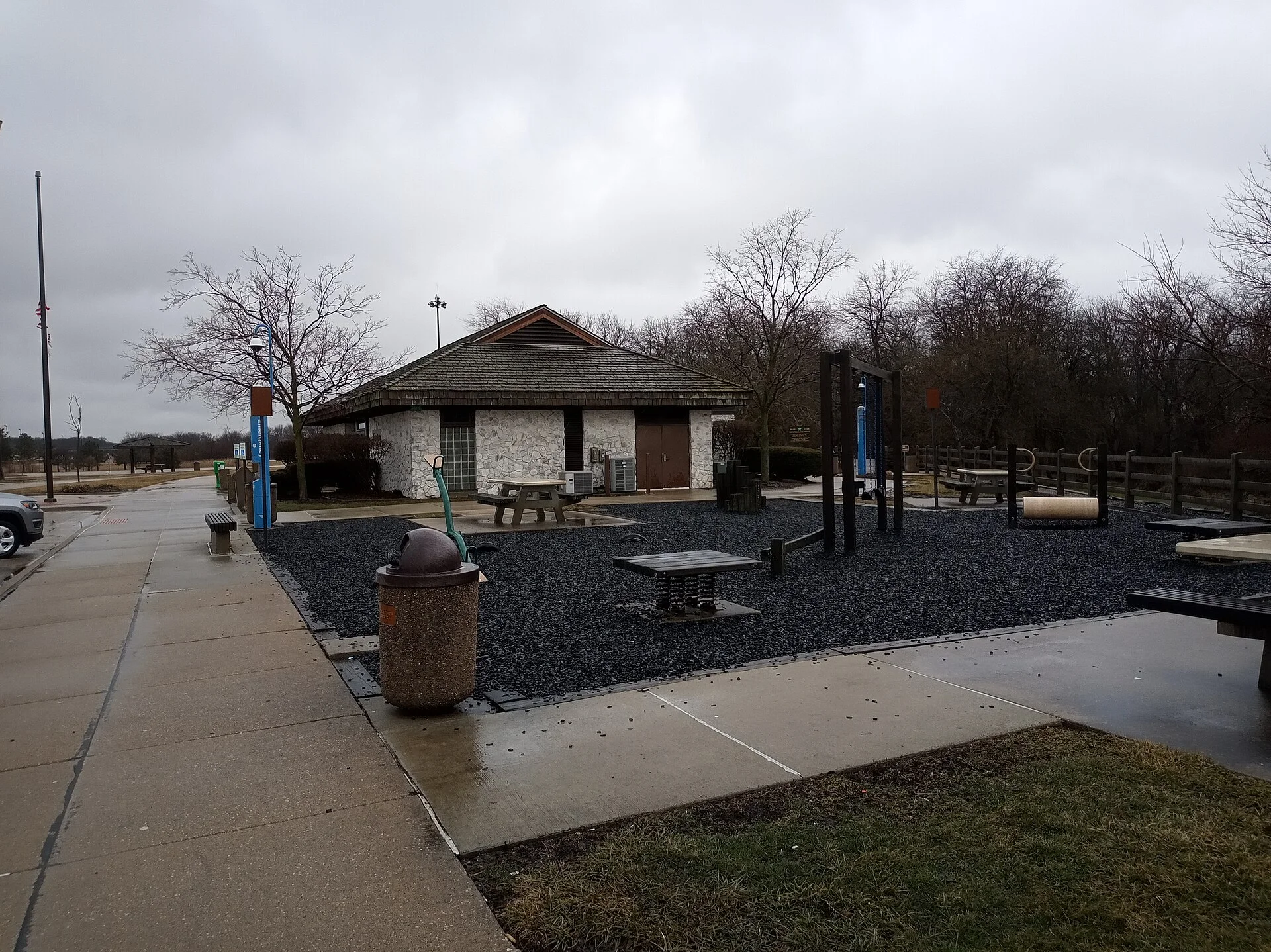 A highway rest area with a covered picnic shelter — the clearest-rules place to legally sleep in your car