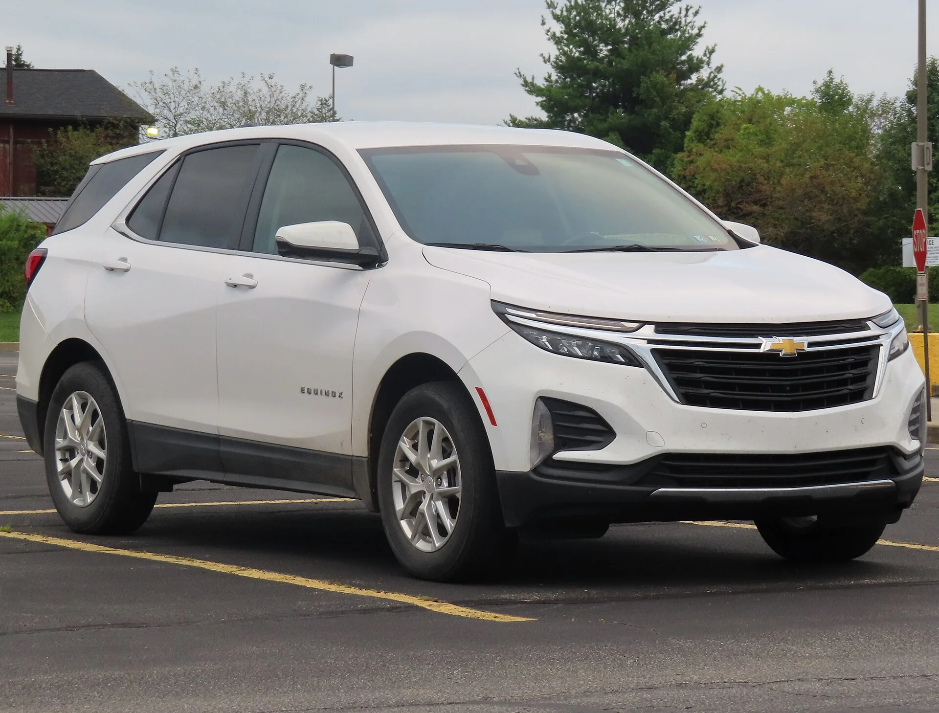 White Chevy Equinox, current generation, front three-quarter view