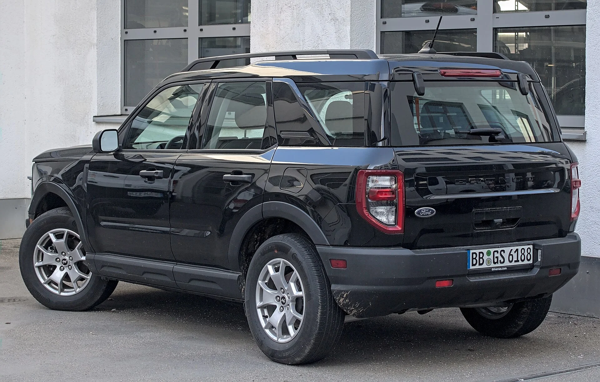 Ford Bronco Sport in black, rear three-quarter view
