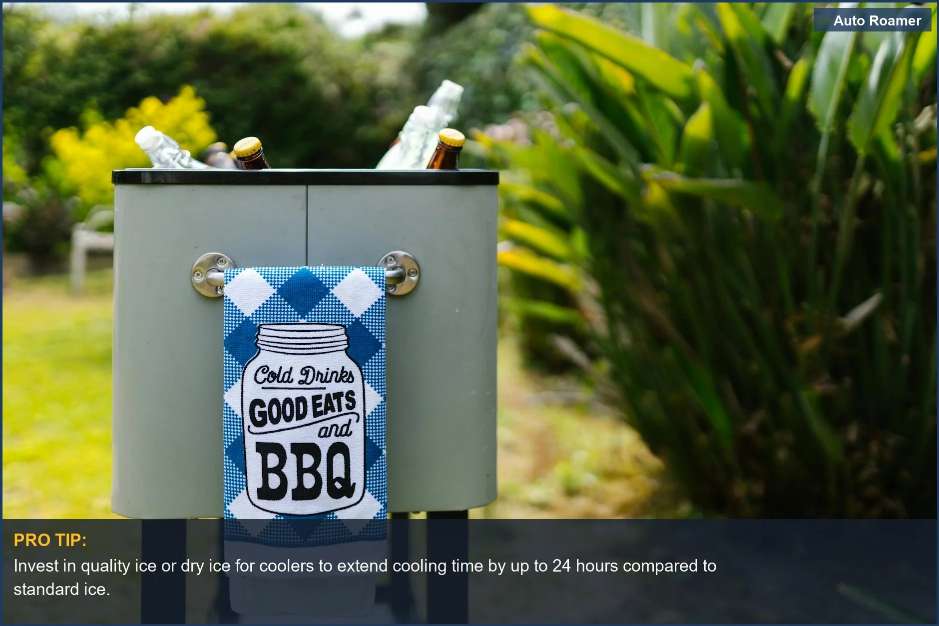 Outdoor cooler filled with drinks, demonstrating a budget-friendly option for an electric cooler vs. passive cooler decision.