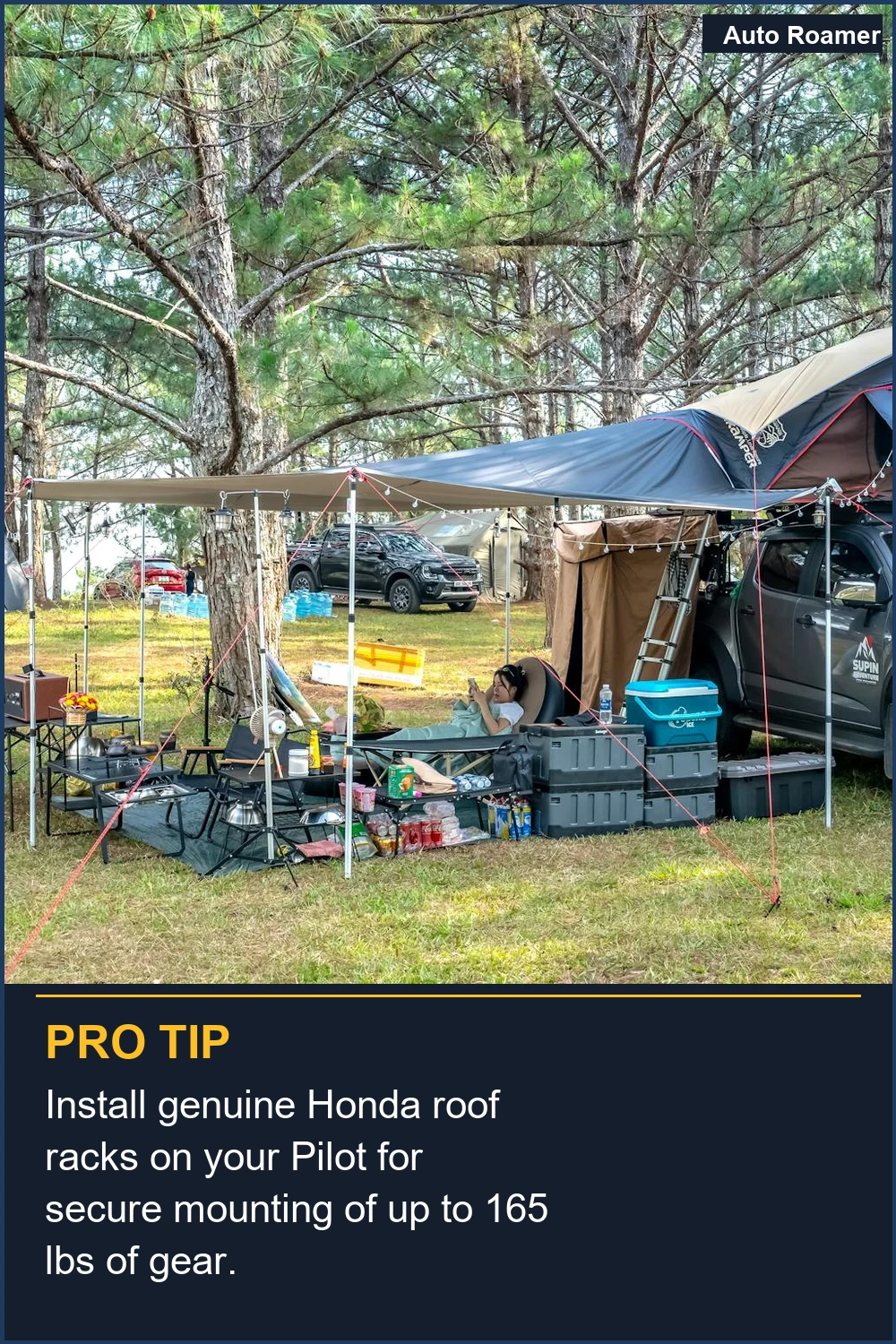 Install genuine Honda roof racks on your Pilot for secure mounting of up to 165 lbs of gear.
