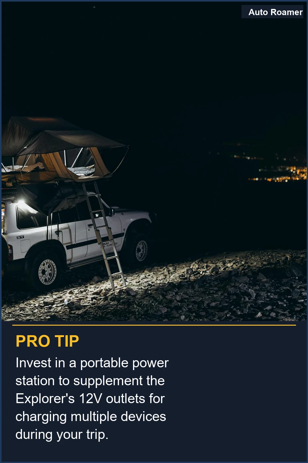 Invest in a portable power station to supplement the Explorer's 12V outlets for charging multiple devices during your trip.