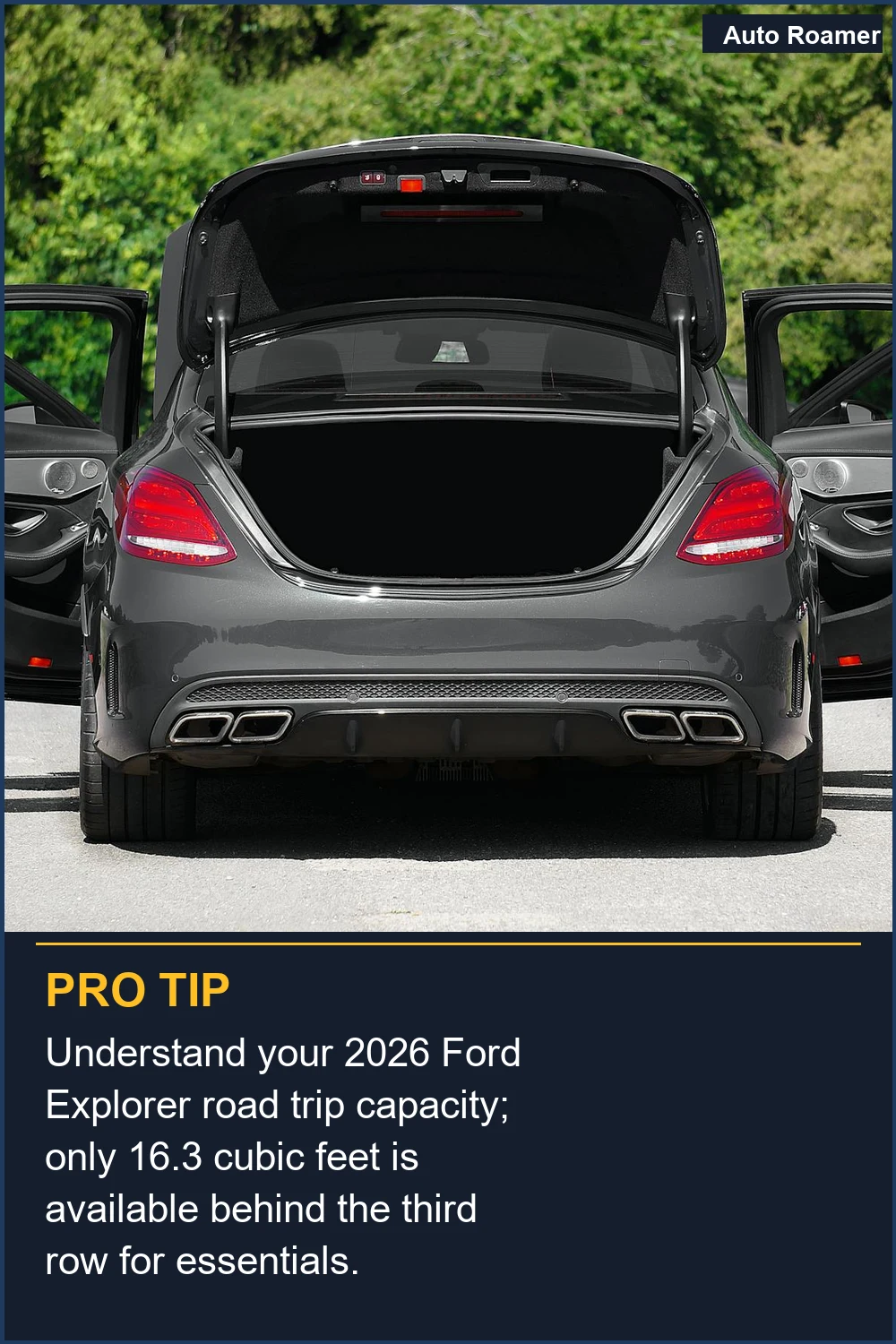 Understand your 2026 Ford Explorer road trip capacity; only 16.3 cubic feet is available behind the third row for essentials.