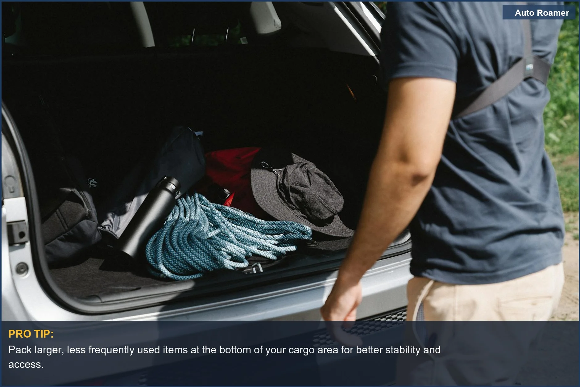 Organizing camping gear in a car trunk for an ultimate Ford Explorer road trip capacity.