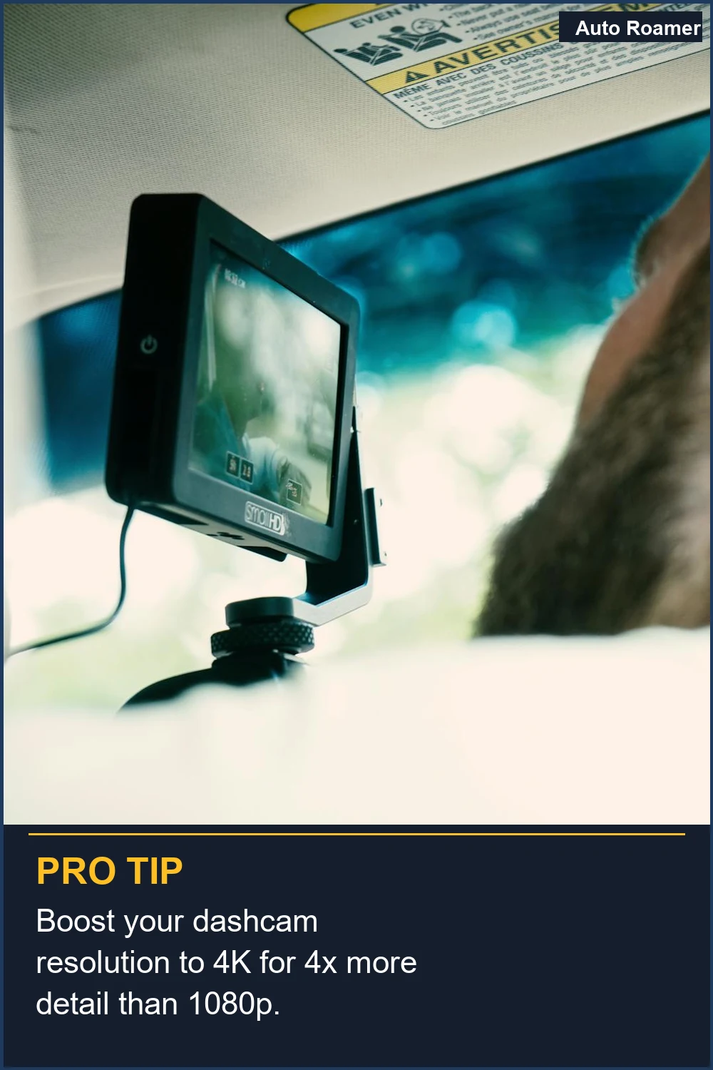 Aumenta la resolución de tu cámara de salpicadero a 4K para obtener 4 veces más detalle que 1080p.