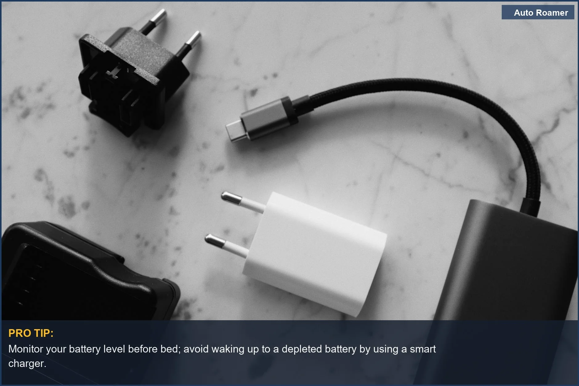 Modern charging units and a compact black external battery, vital Model Y camping gear for extended trips.