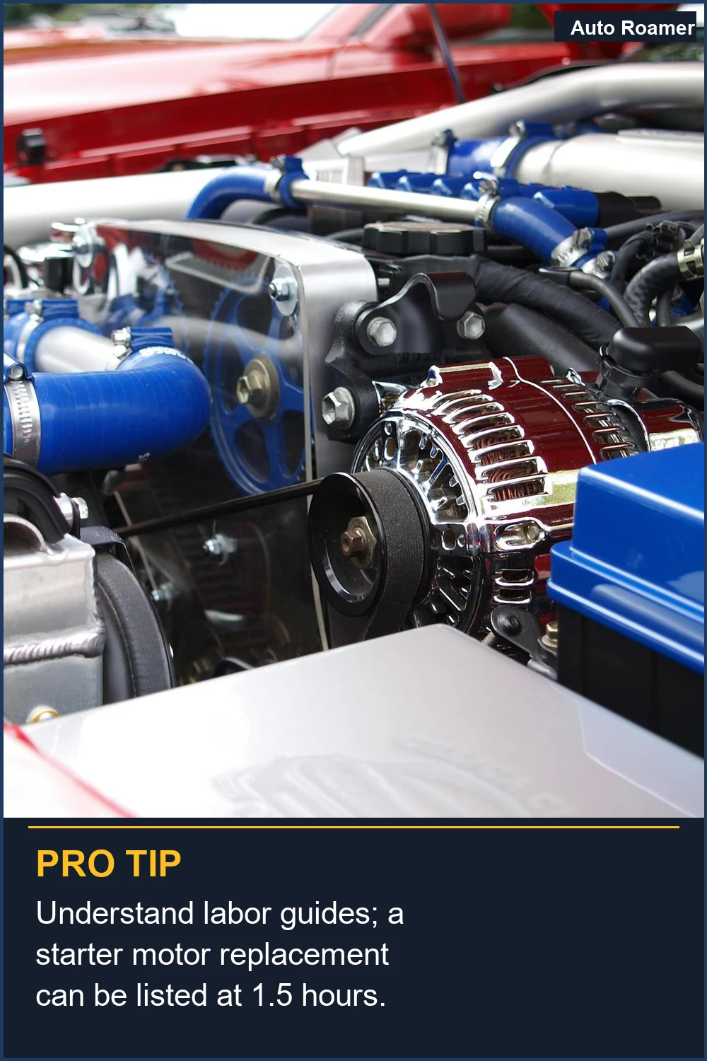 Comprende las guías de mano de obra; el reemplazo de un motor de arranque puede figurar con 1,5 horas.