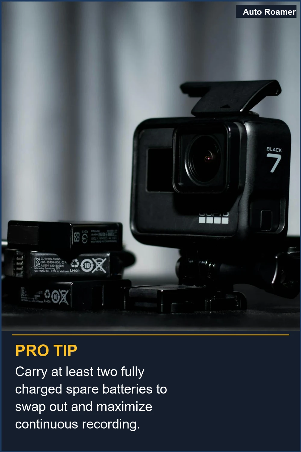 Carry at least two fully charged spare batteries to swap out and maximize continuous recording.