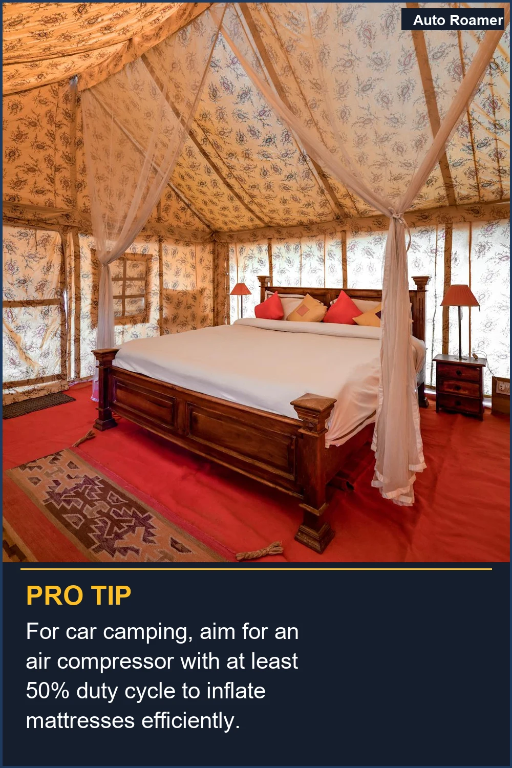 For car camping, aim for an air compressor with at least 50% duty cycle to inflate mattresses efficiently.