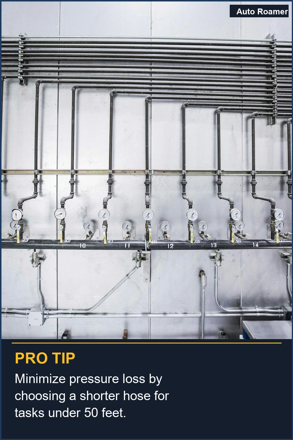 Minimize pressure loss by choosing a shorter hose for tasks under 50 feet.