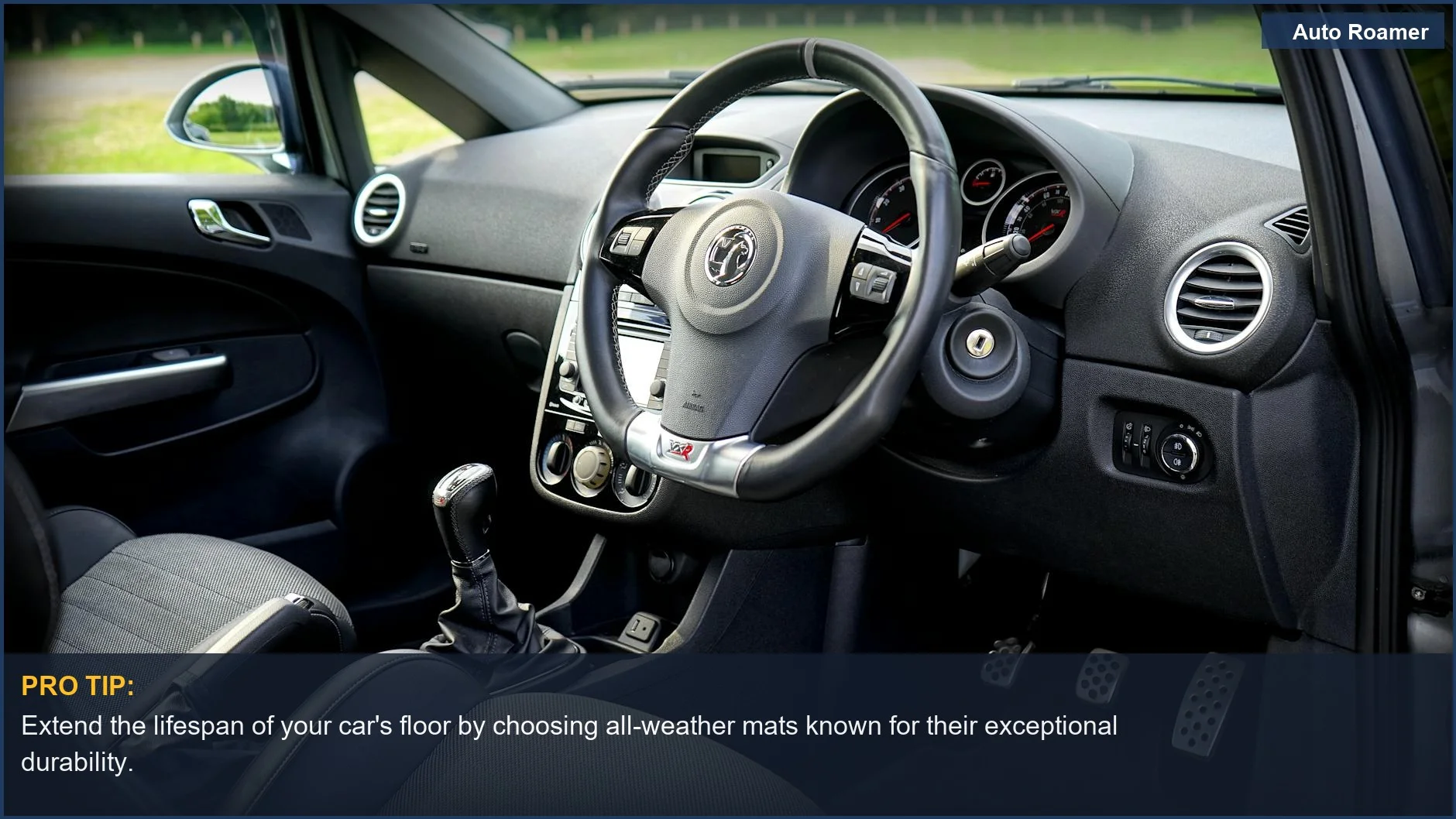 Detailed view of a modern car's interior dashboard and steering wheel, emphasizing durability.