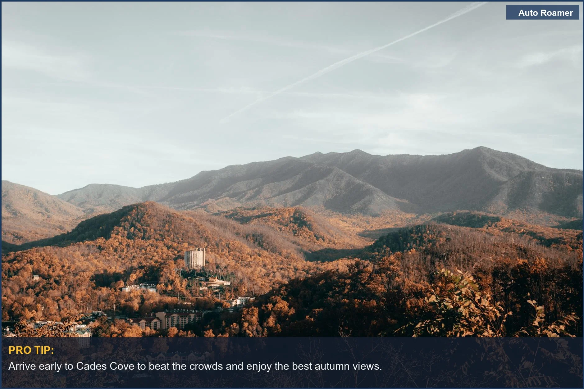 Vibrant fall foliage blankets the Appalachian Mountains near Gatlinburg, TN, on this 3-day car camping loop.