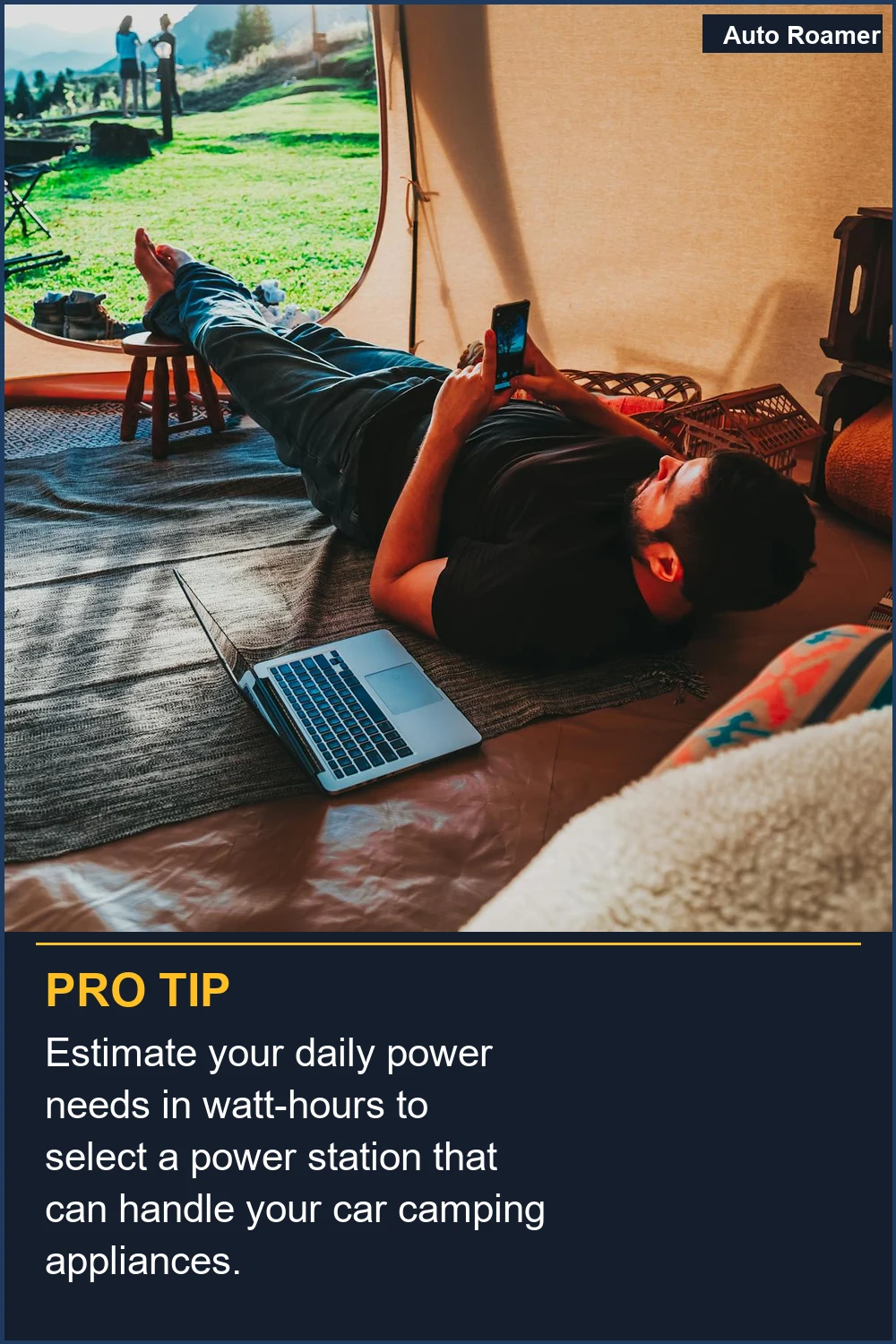 Estimate your daily power needs in watt-hours to select a power station that can handle your car camping appliances.