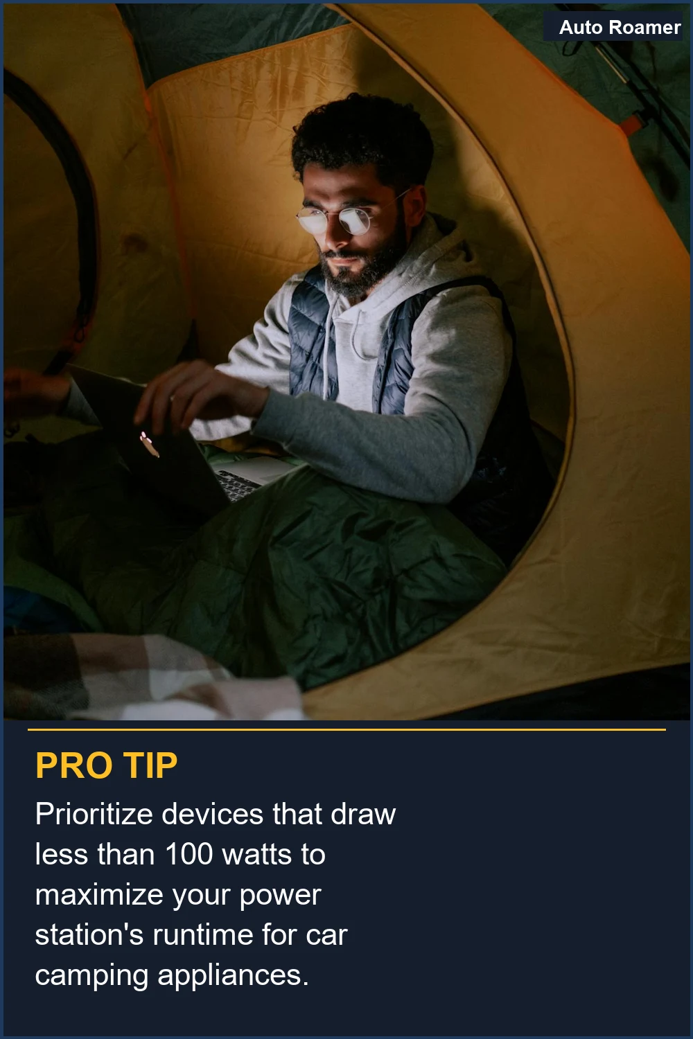 Prioritize devices that draw less than 100 watts to maximize your power station's runtime for car camping appliances.