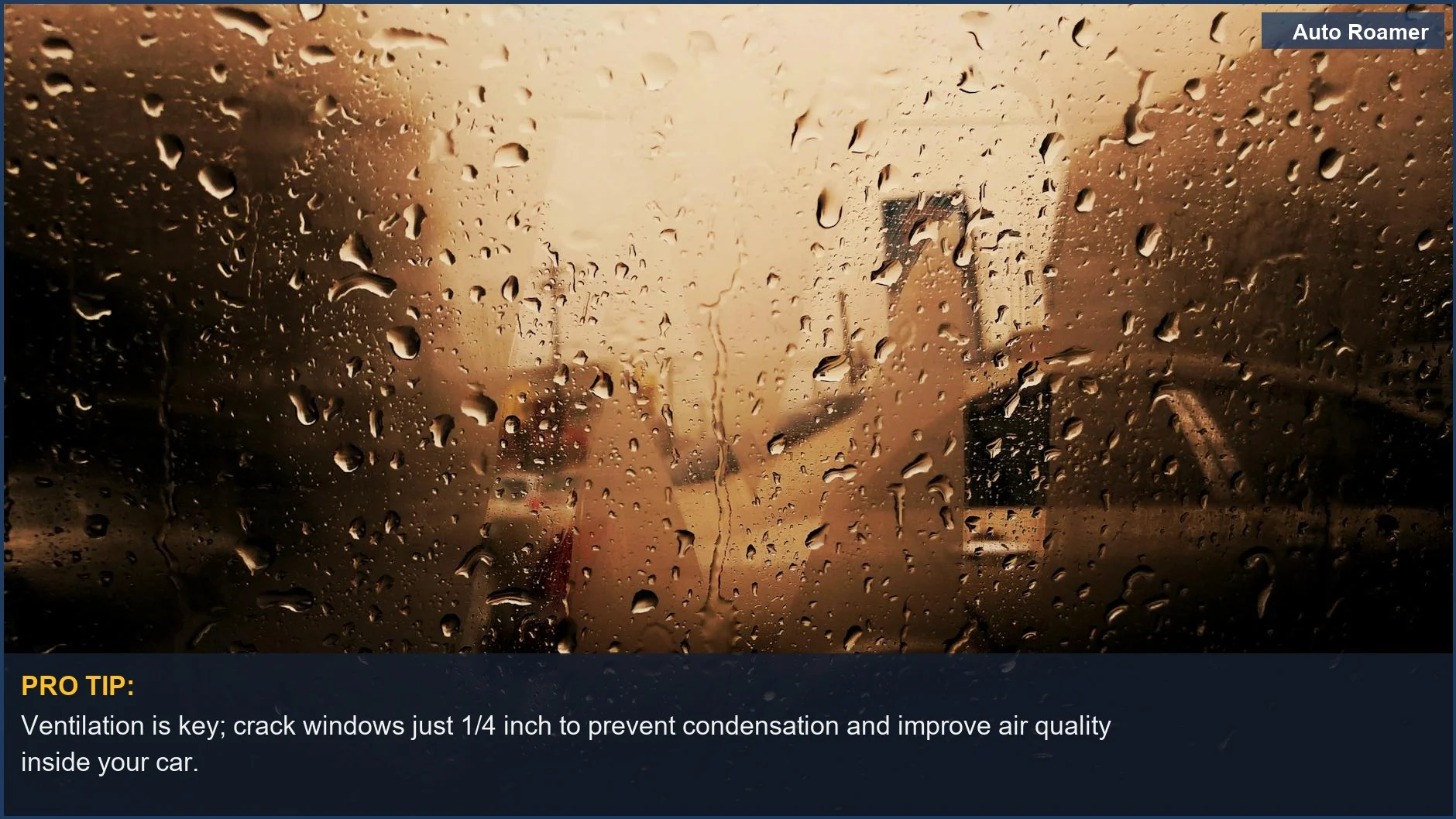 Artistic view of raindrops on car window, showing moody atmosphere, relevant to condensation control with car camping window deflectors.