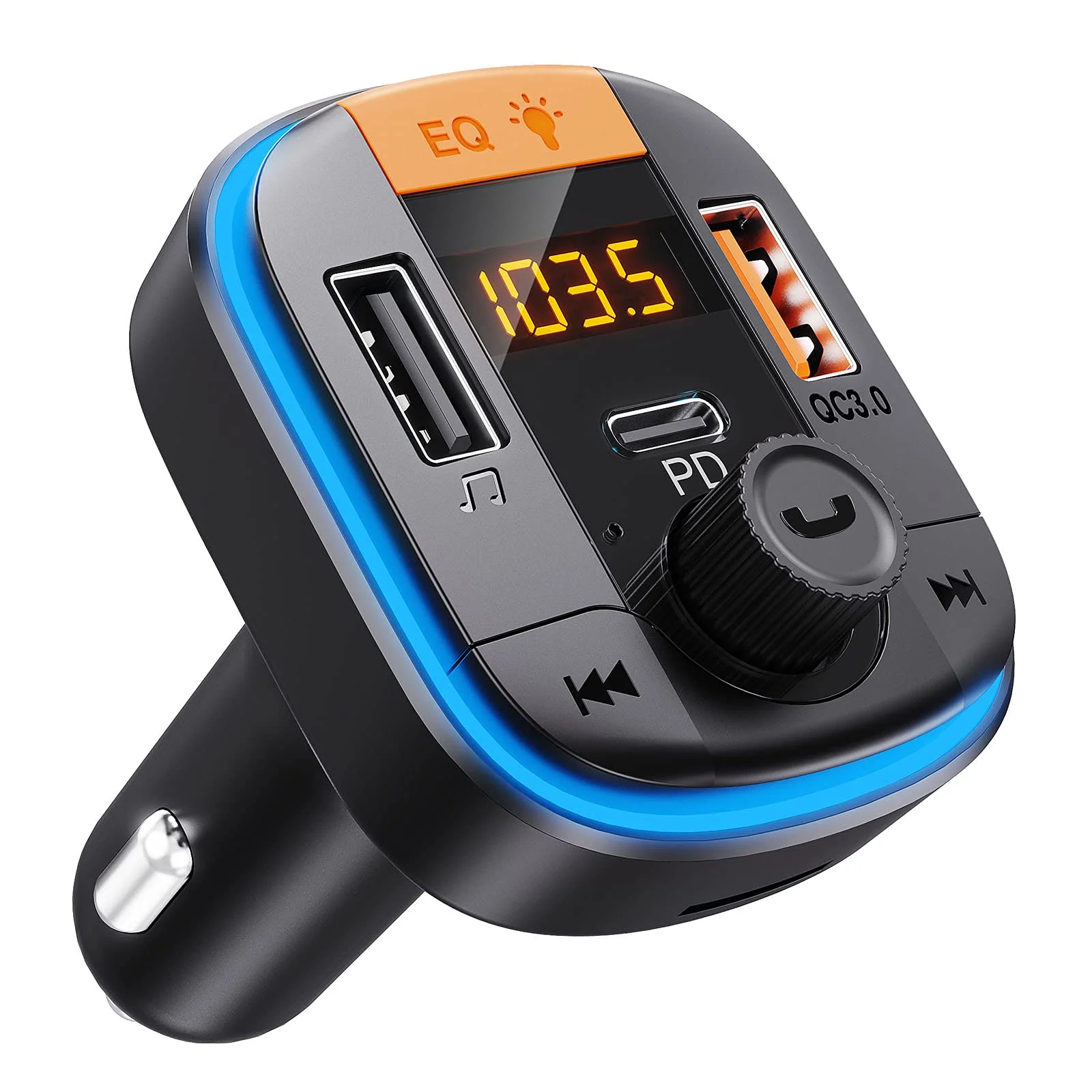 FM transmitter plugged into a cigarette-lighter socket