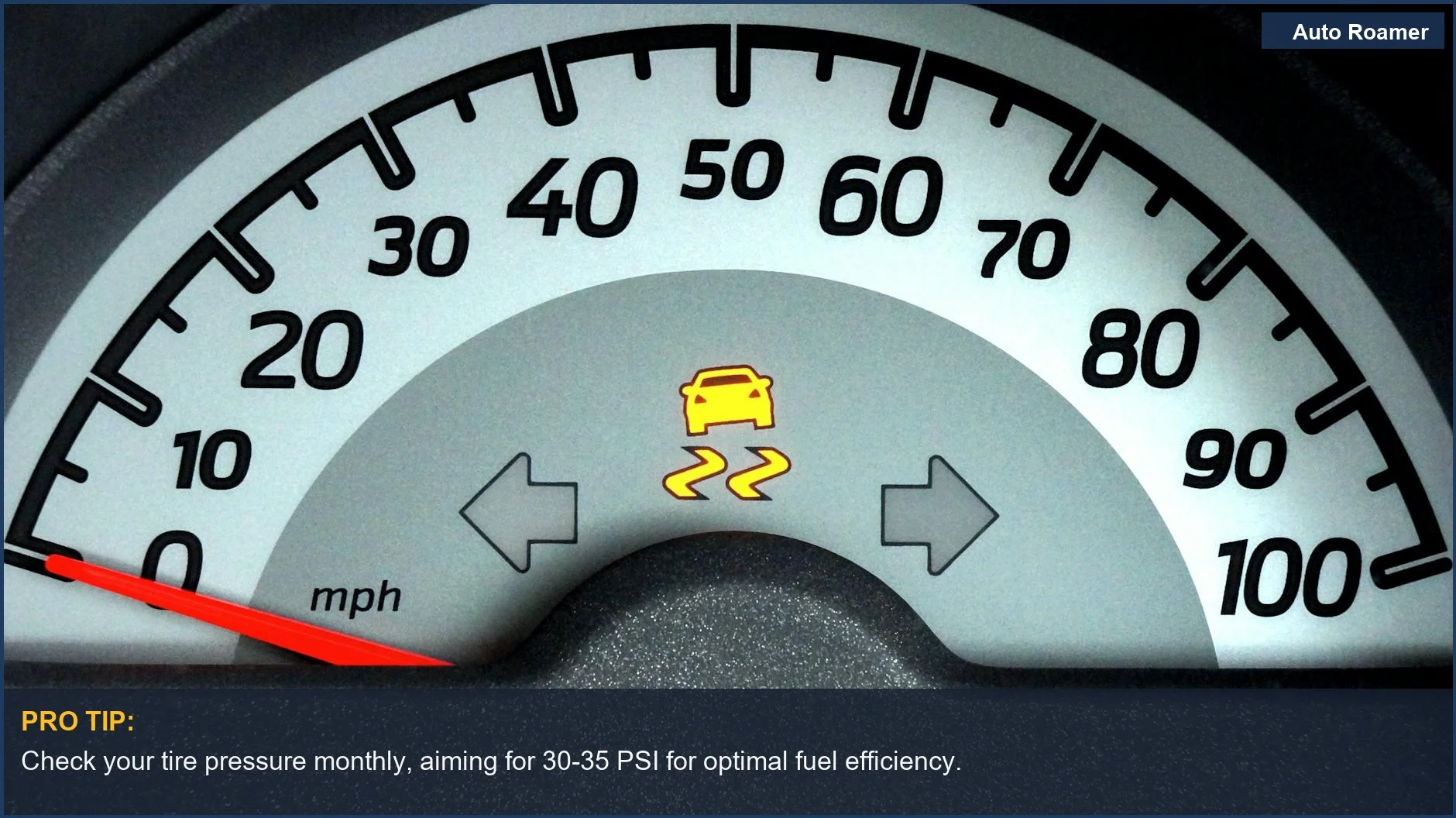 Car dashboard with illuminated TPMS warning light, highlighting the importance of tire safety and pressure monitoring.