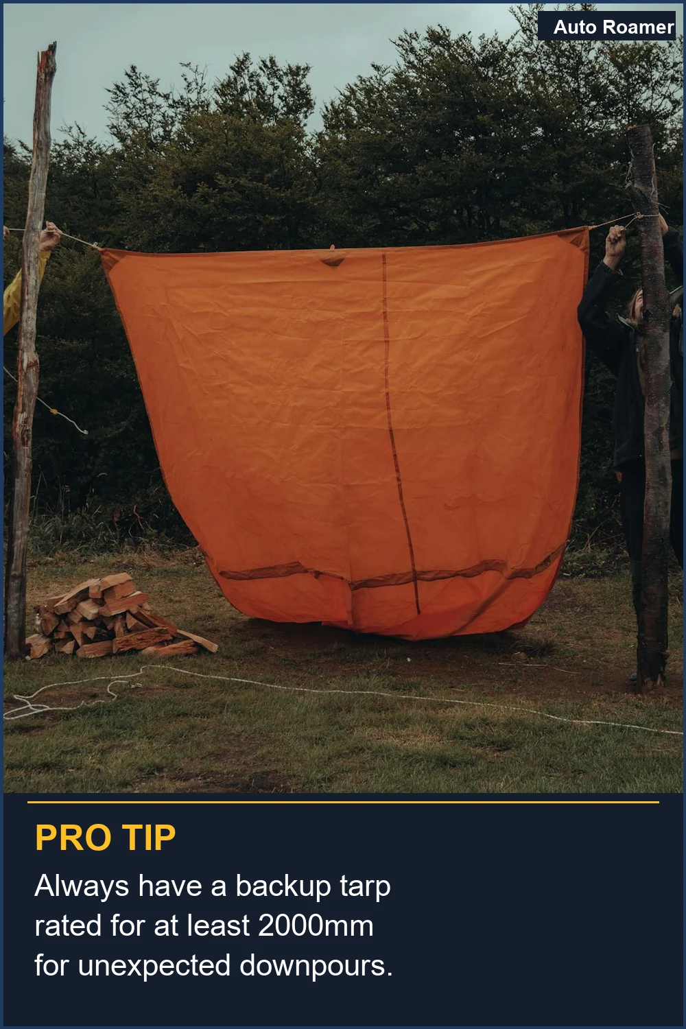 Always have a backup tarp rated for at least 2000mm for unexpected downpours.