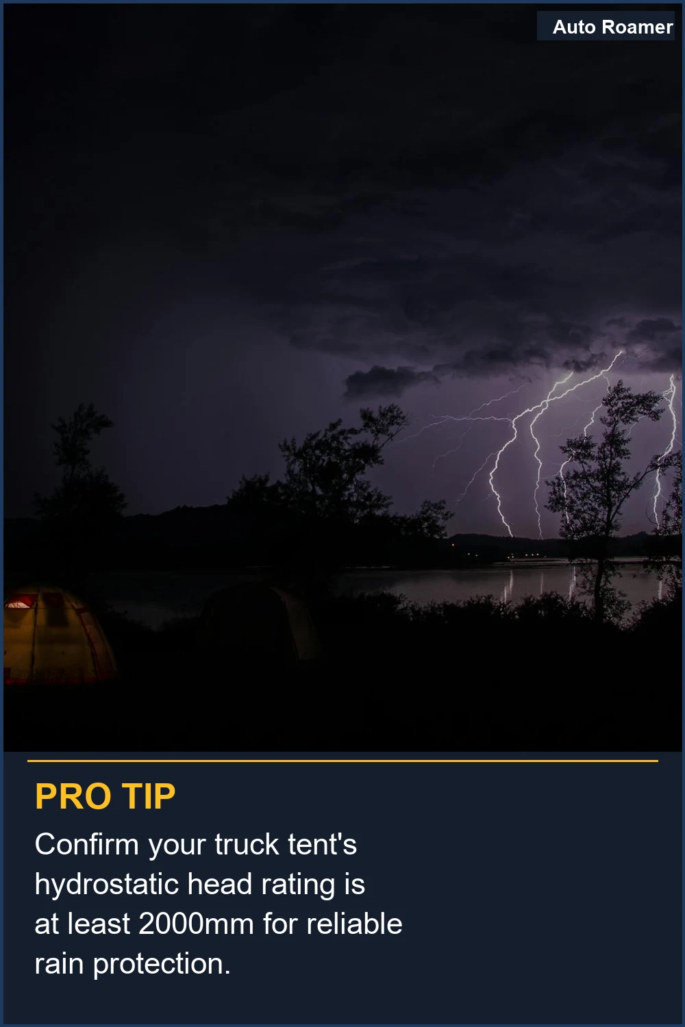 Confirm your truck tent's hydrostatic head rating is at least 2000mm for reliable rain protection.