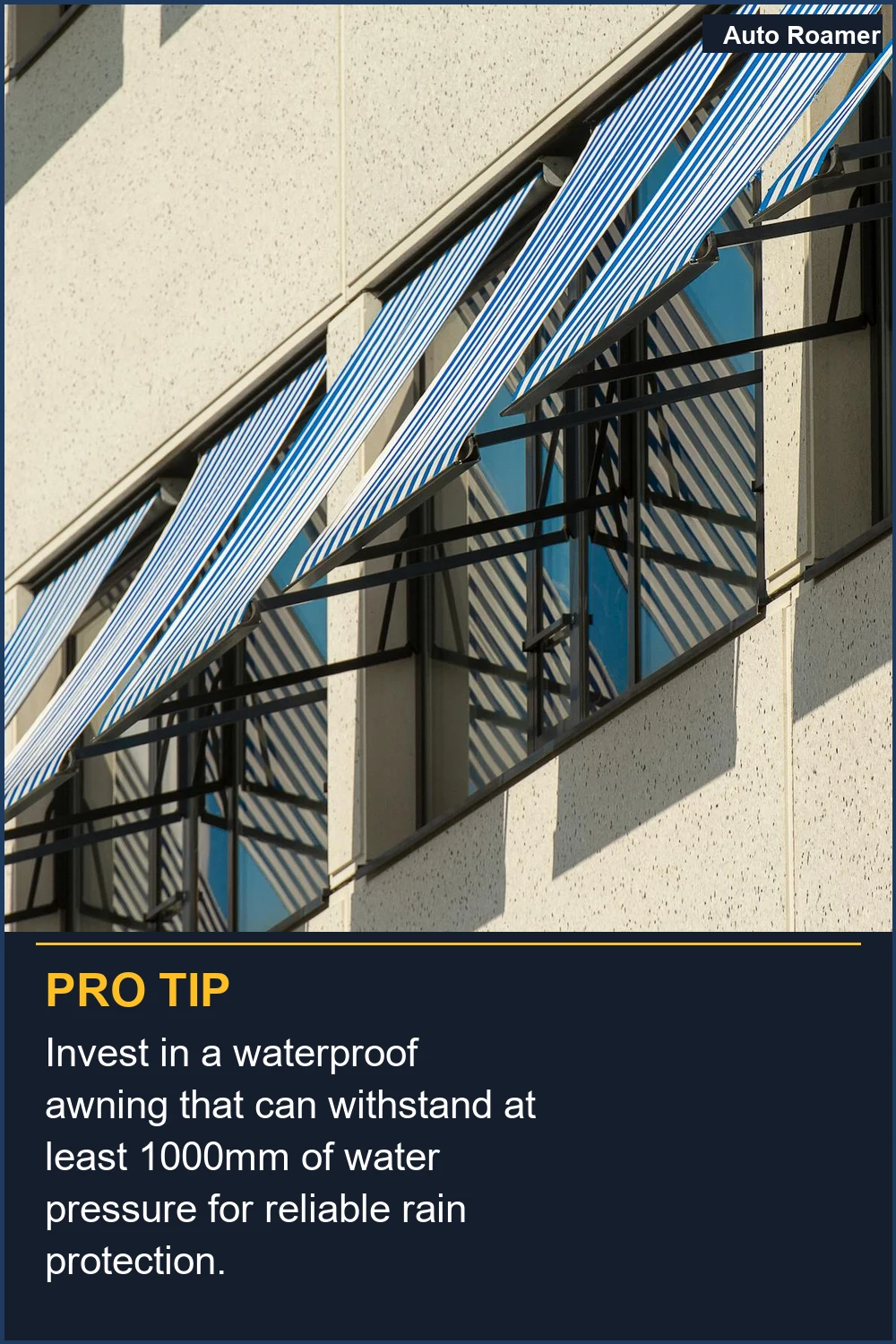 Invest in a waterproof awning that can withstand at least 1000mm of water pressure for reliable rain protection.