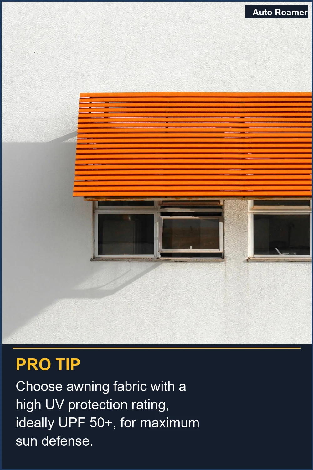 Choose awning fabric with a high UV protection rating, ideally UPF 50+, for maximum sun defense.