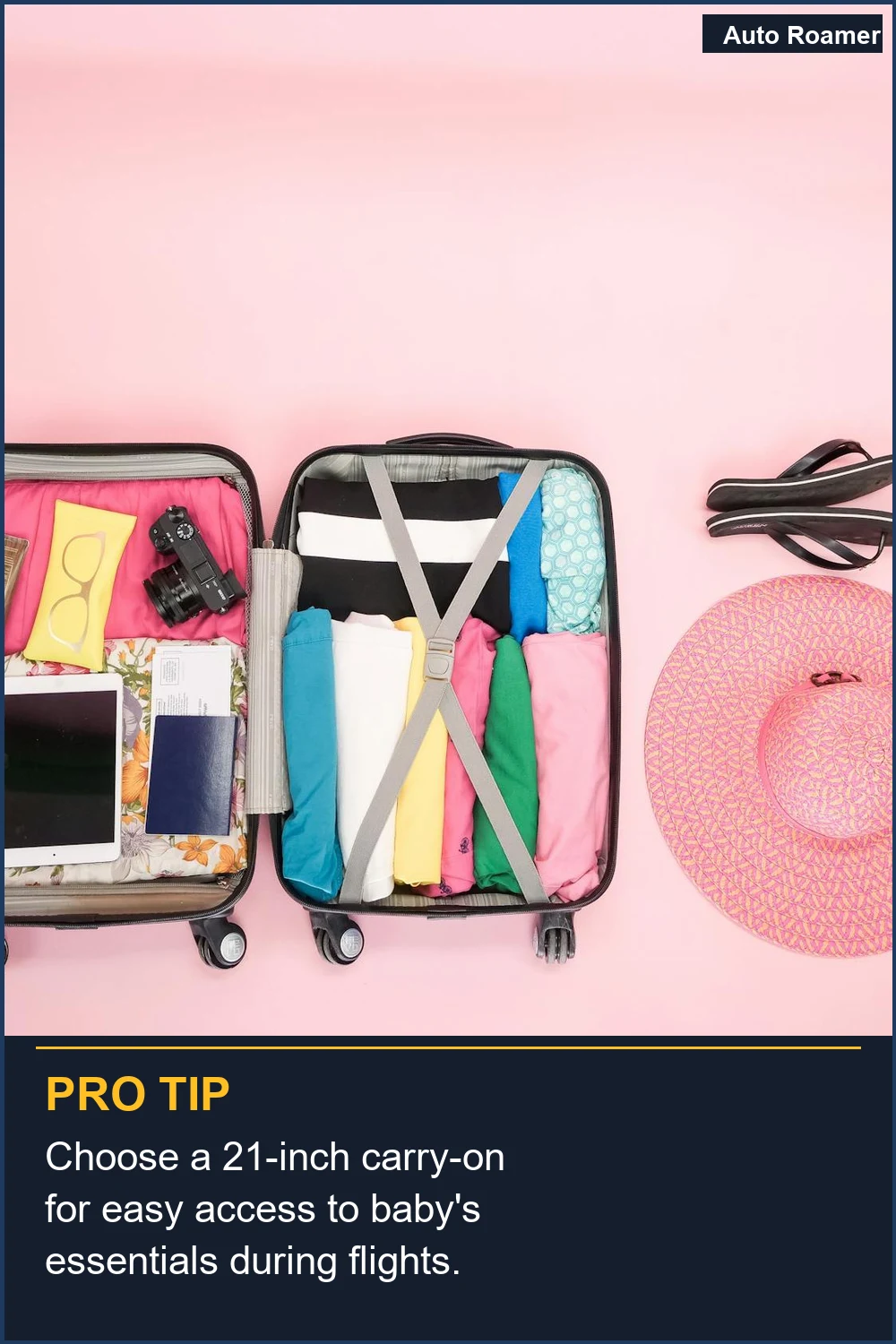 Elige una maleta de mano de 21 pulgadas para un fácil acceso a los artículos esenciales del bebé durante los vuelos.