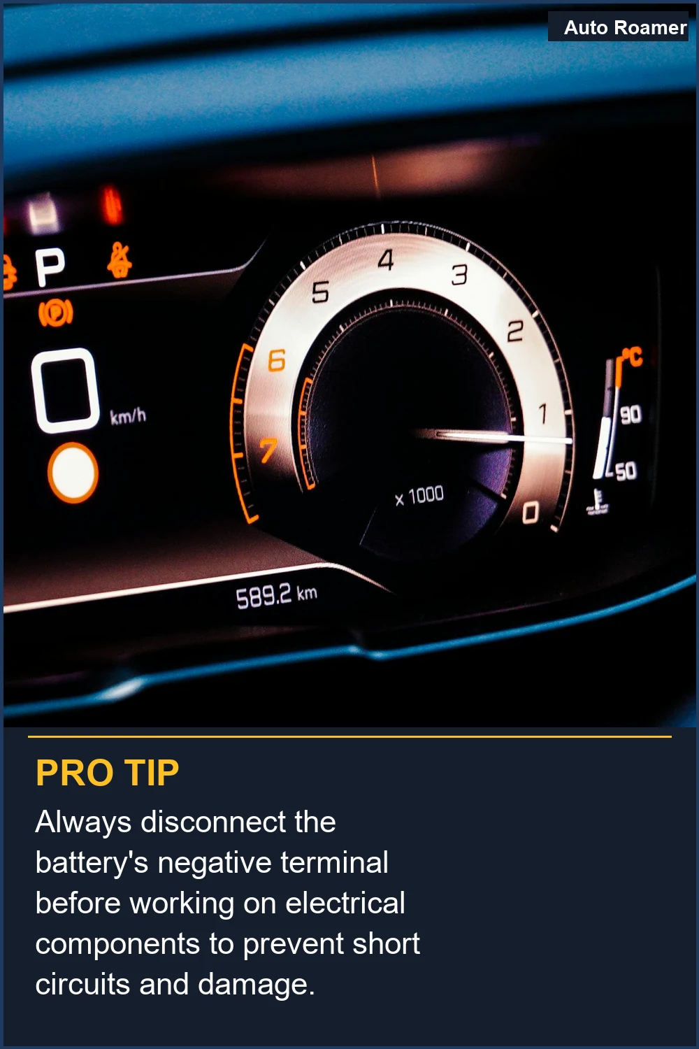 Always disconnect the battery's negative terminal before working on electrical components to prevent short circuits and damage.