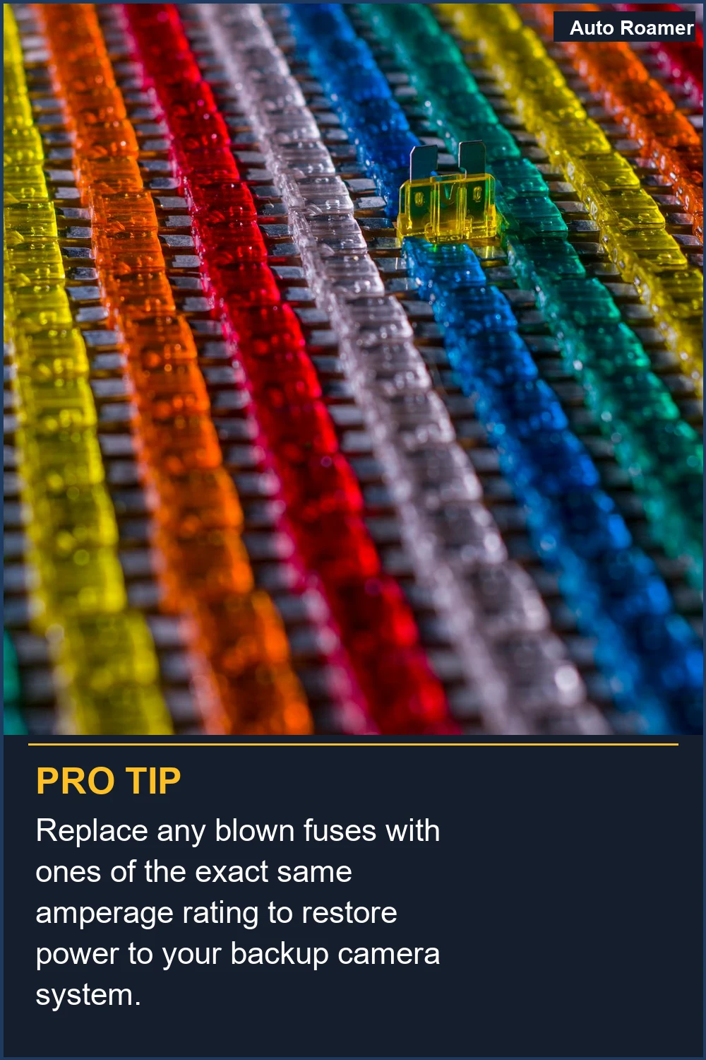 Replace any blown fuses with ones of the exact same amperage rating to restore power to your backup camera system.