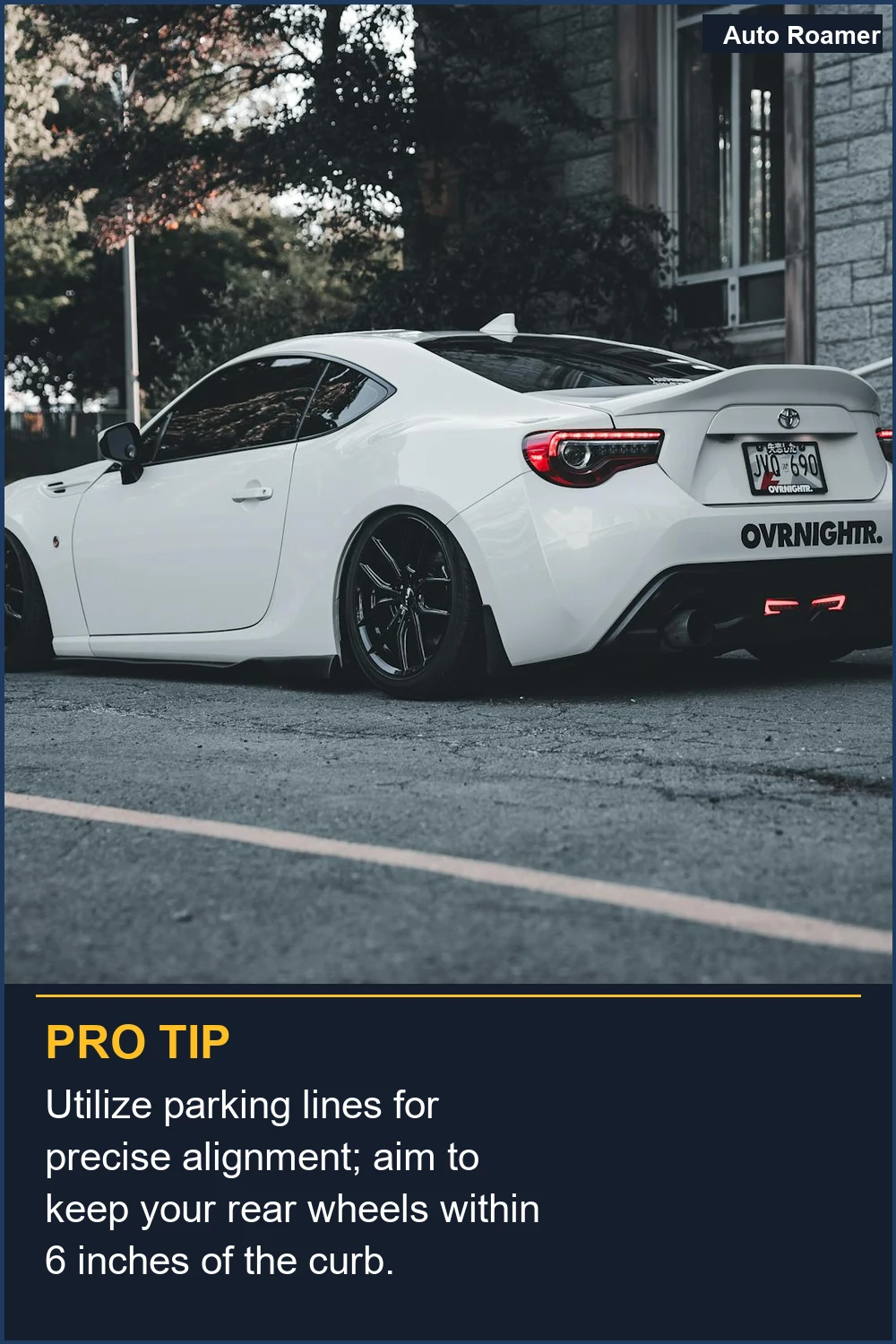 Utilize parking lines for precise alignment; aim to keep your rear wheels within 6 inches of the curb.