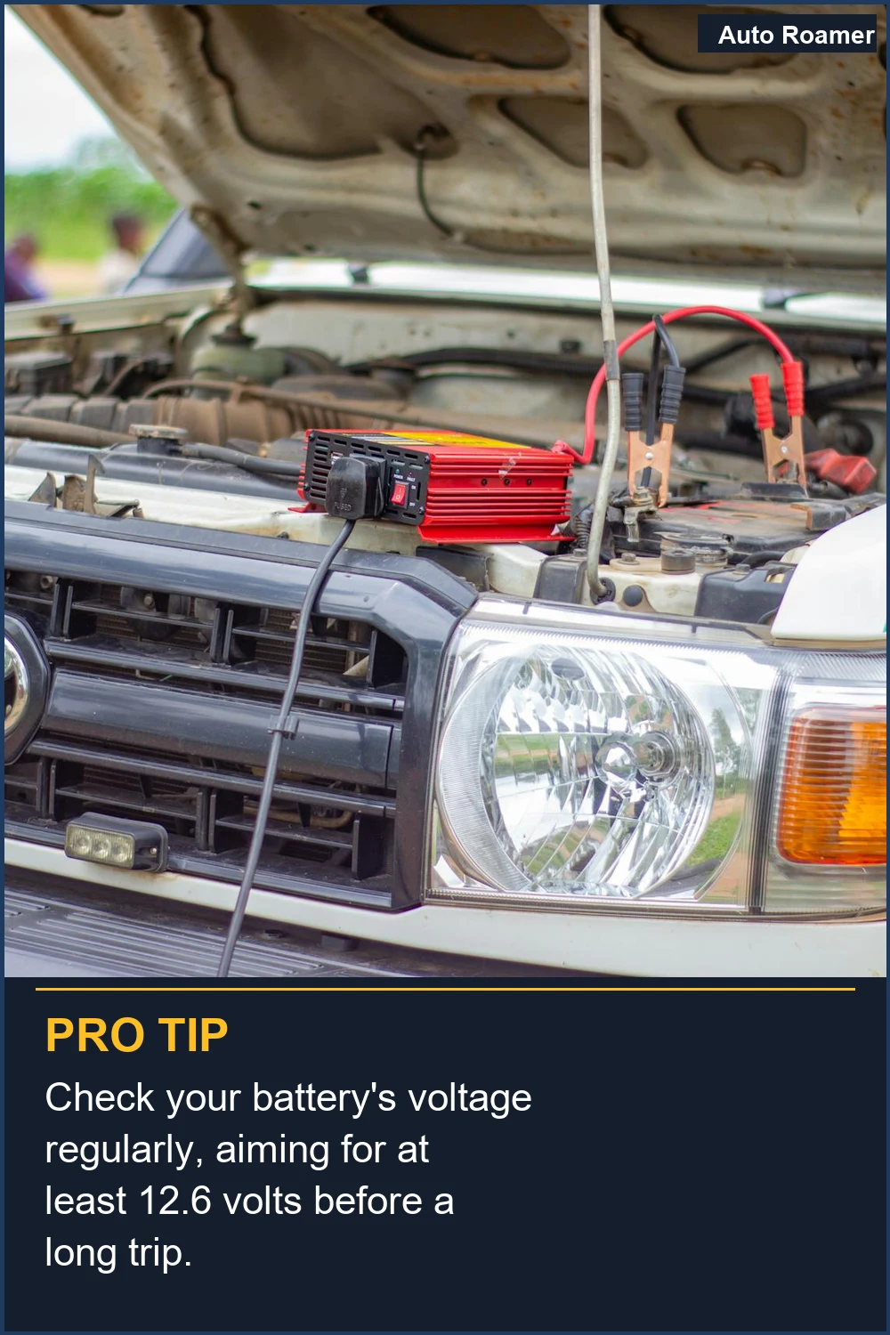 Check your battery's voltage regularly, aiming for at least 12.6 volts before a long trip.