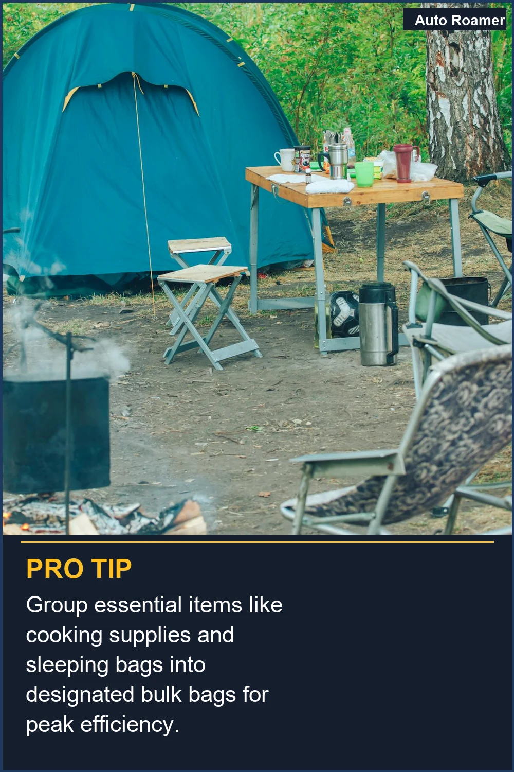 Group essential items like cooking supplies and sleeping bags into designated bulk bags for peak efficiency.